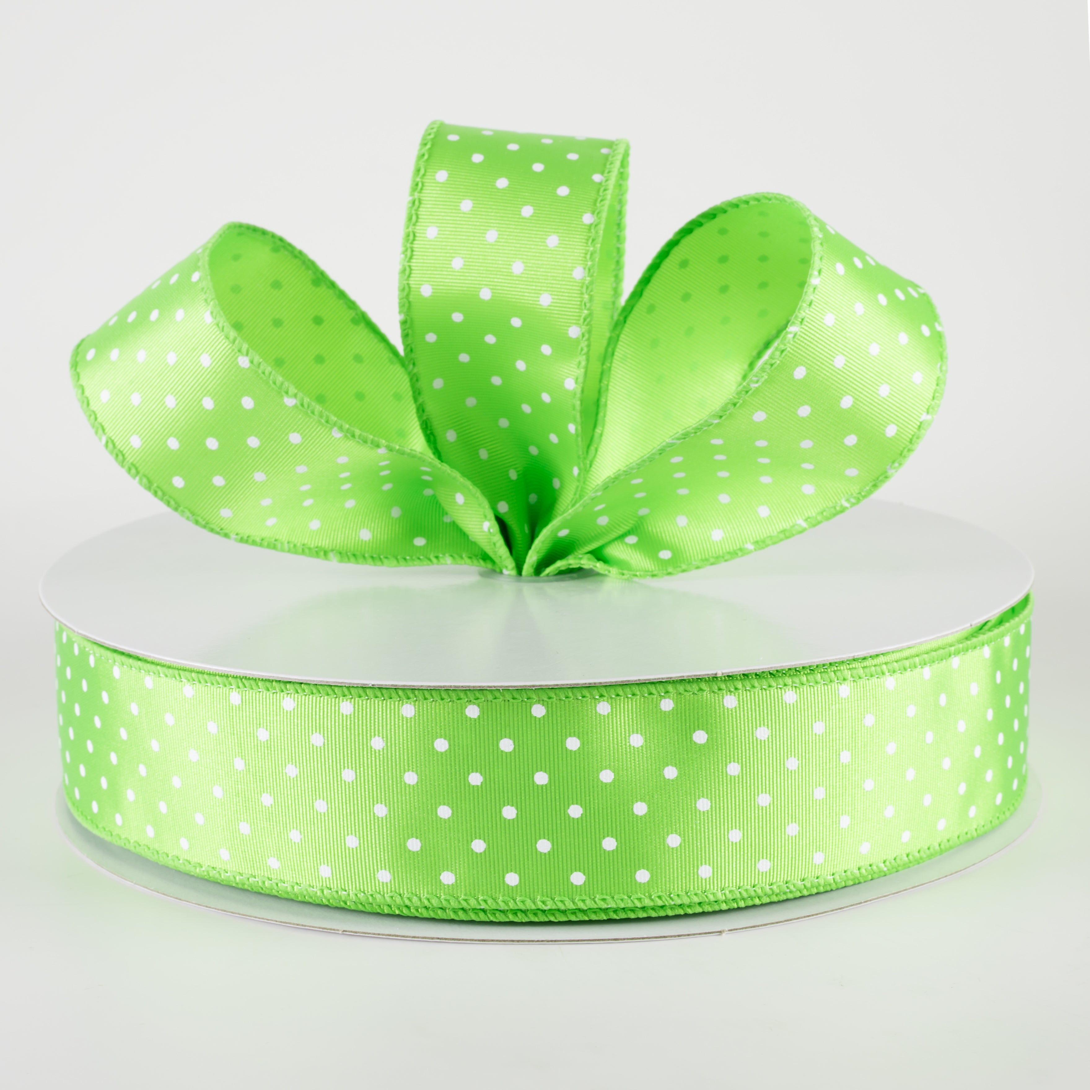 1.5" Ribbed Satin & White Microdots Ribbon: Lime Green (50 Yards) Lifestyle Photo