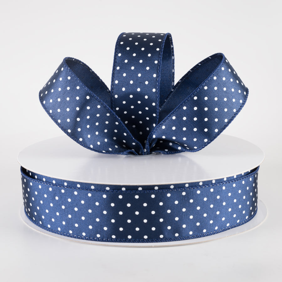 1.5" Ribbed Satin & White Microdots Ribbon: Navy Blue (50 Yards) Lifestyle Photo