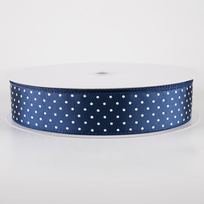 1.5" Ribbed Satin & White Microdots Ribbon: Navy Blue (50 Yards)