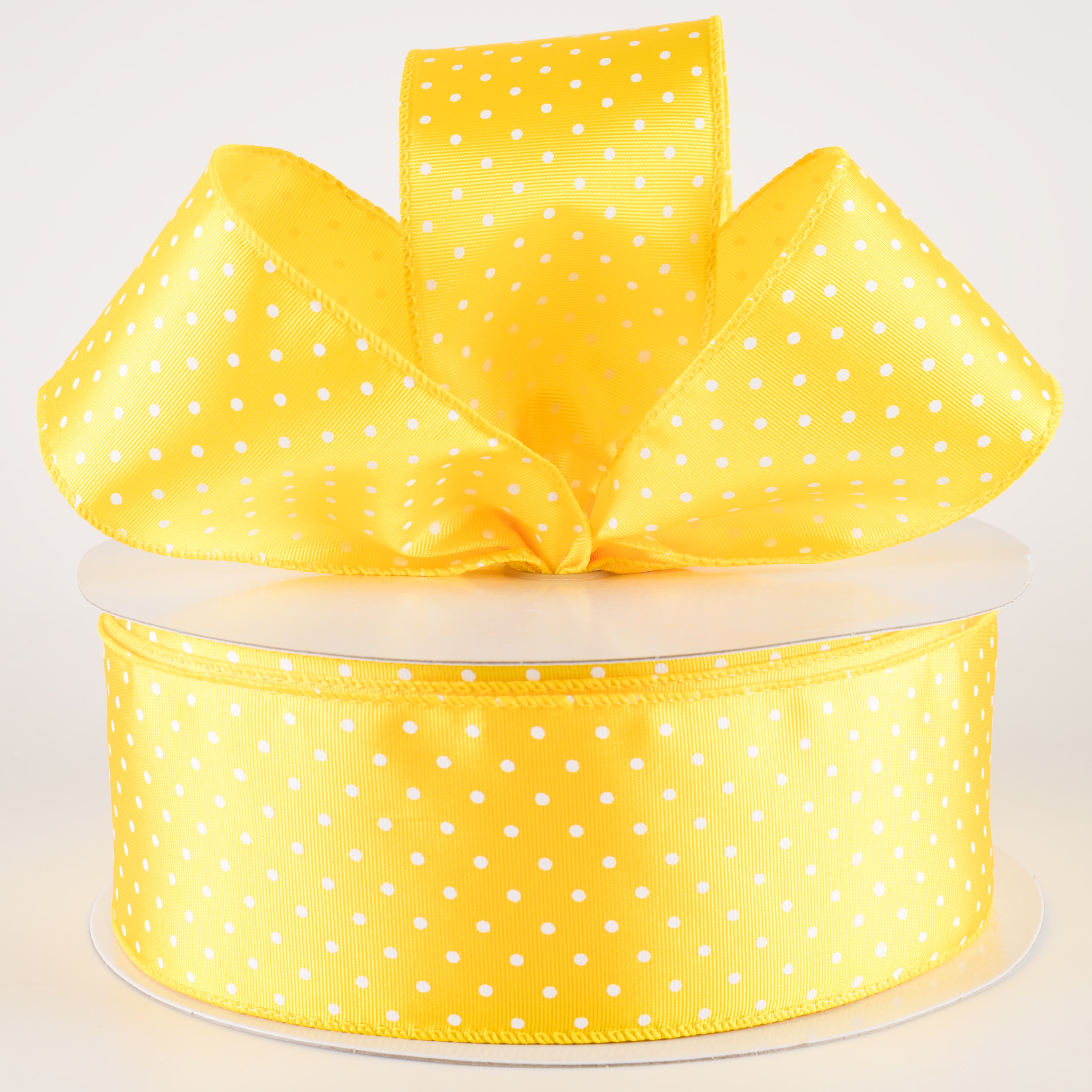 2.5" Ribbed Satin & White Microdots Ribbon: Yellow (50 Yards) Lifestyle Photo