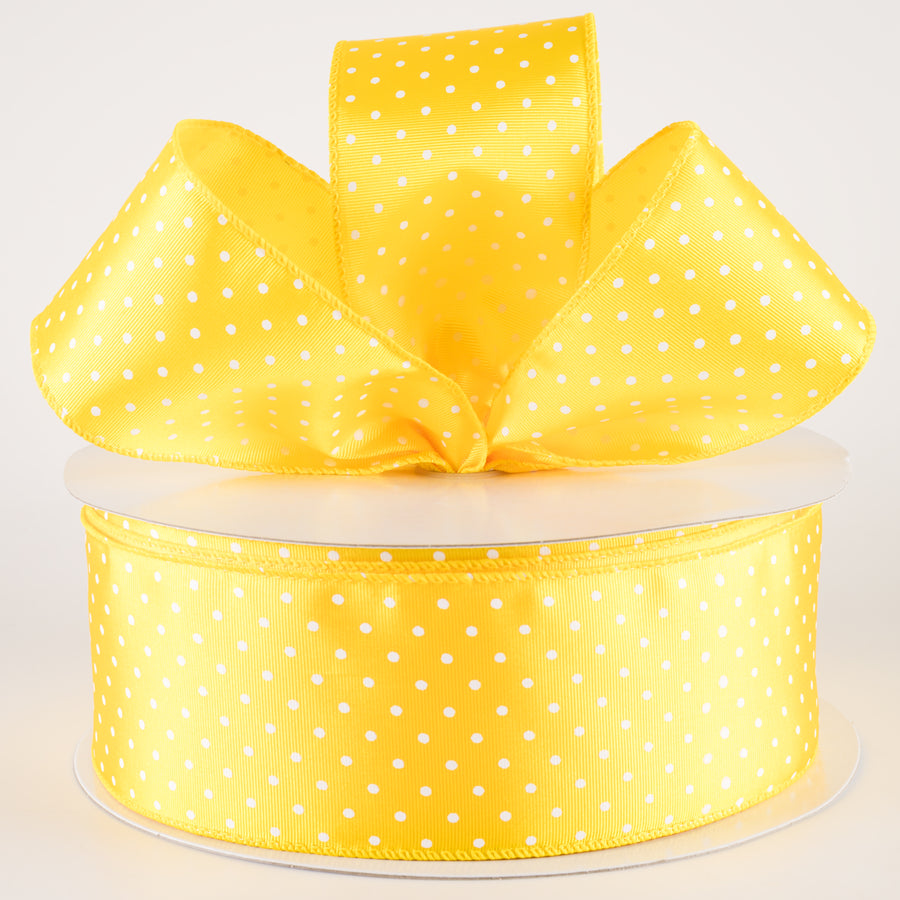 2.5" Ribbed Satin & White Microdots Ribbon: Yellow (50 Yards) Lifestyle Photo