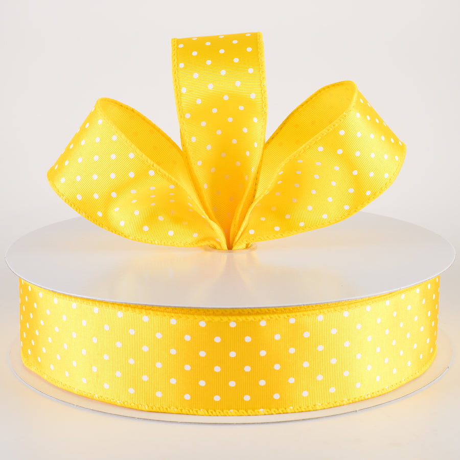 1.5" Ribbed Satin & White Microdots: Yellow (50 Yards) Lifestyle Photo