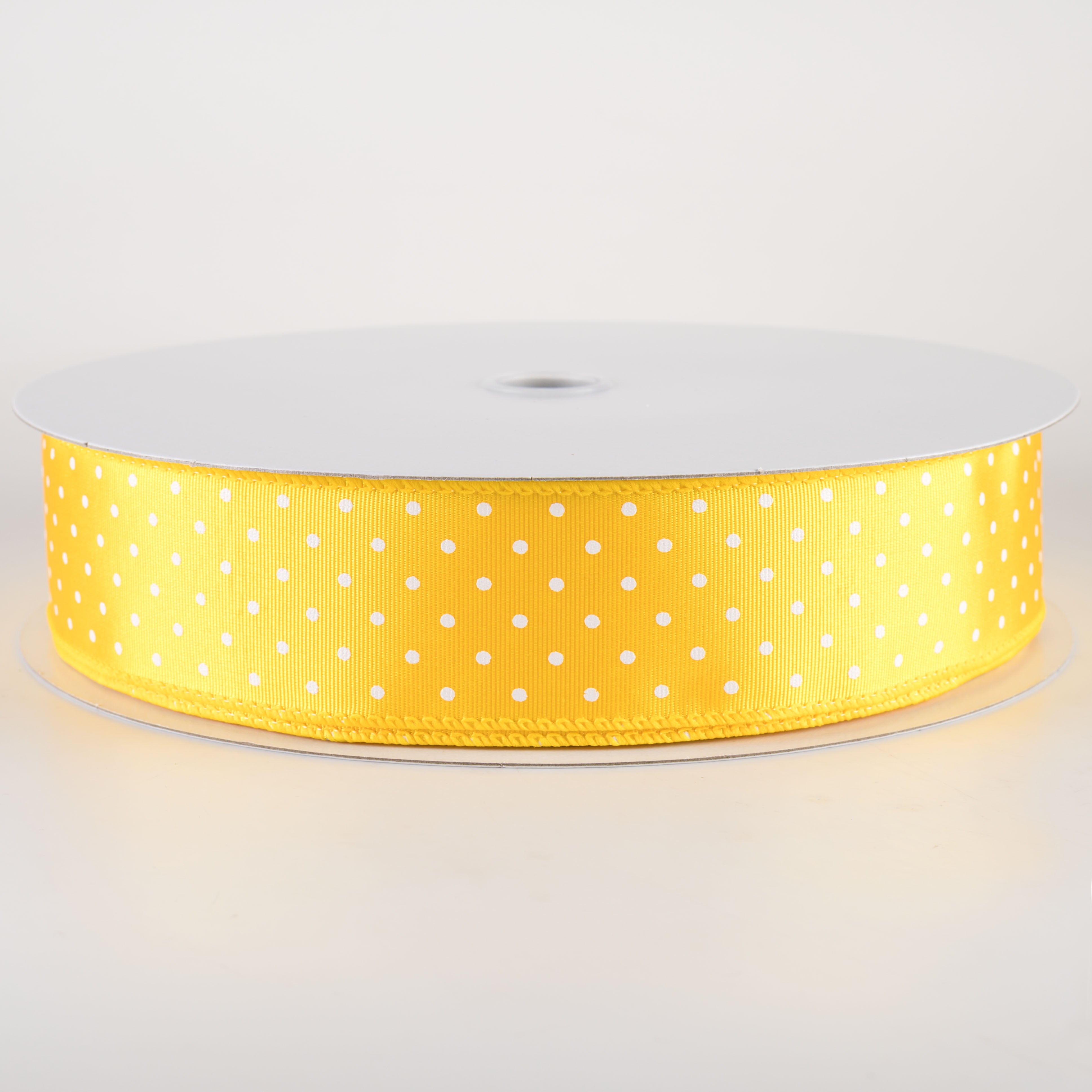 1.5" Ribbed Satin & White Microdots: Yellow (50 Yards)