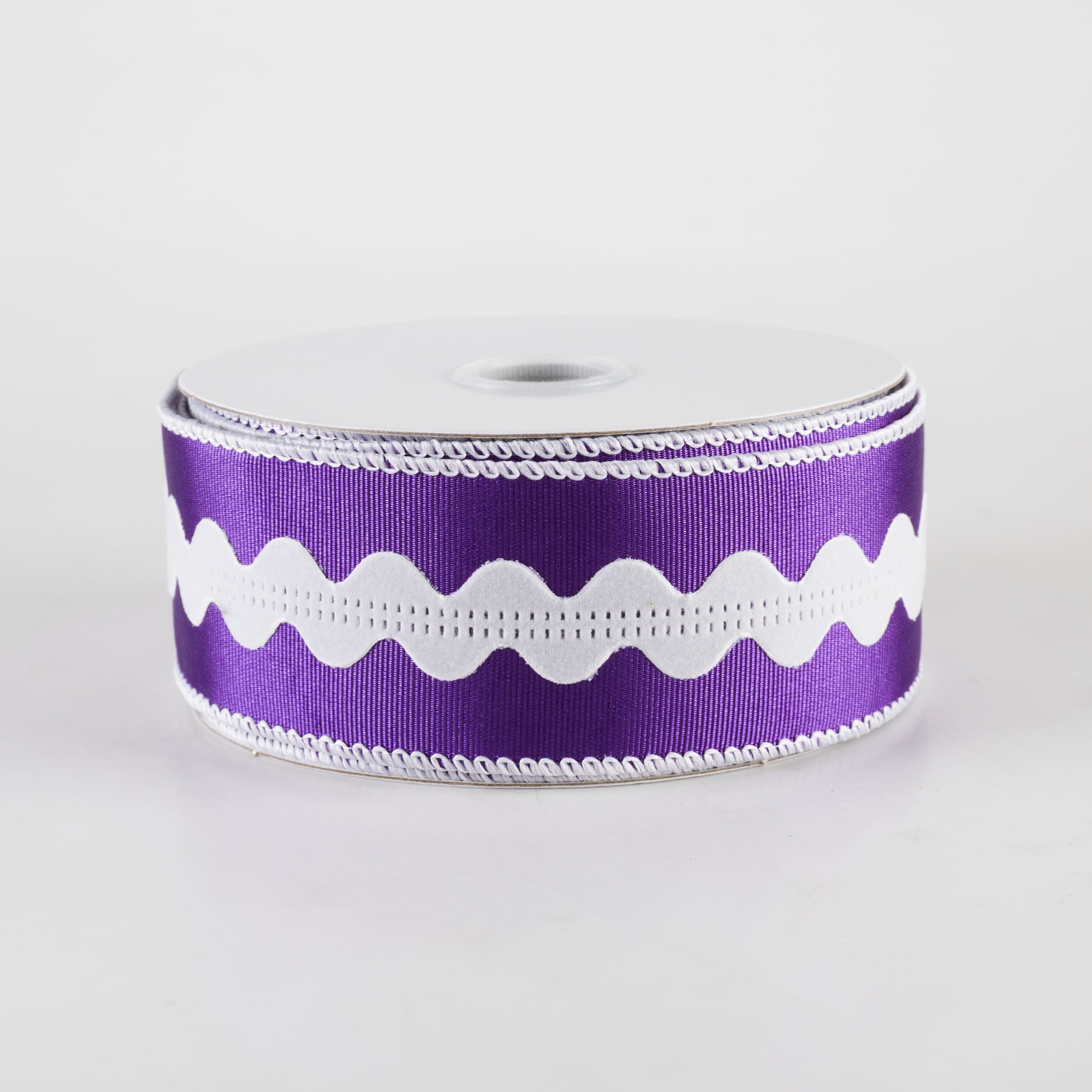 1.5" Ric Rac Center Ribbed Satin Ribbon: Purple & White (10 Yards) Item Number: 45353-09-11