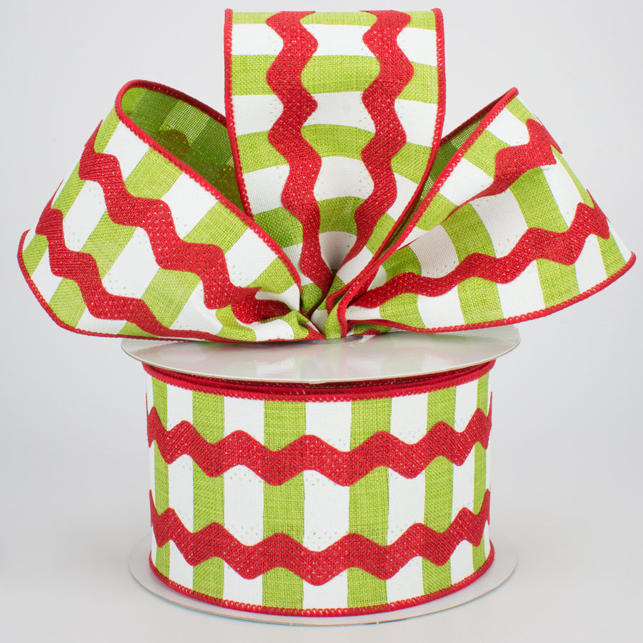 2.5" Ric Rac On Stripes Ribbon: Lime, White, Red (10 Yards) Lifestyle Photo