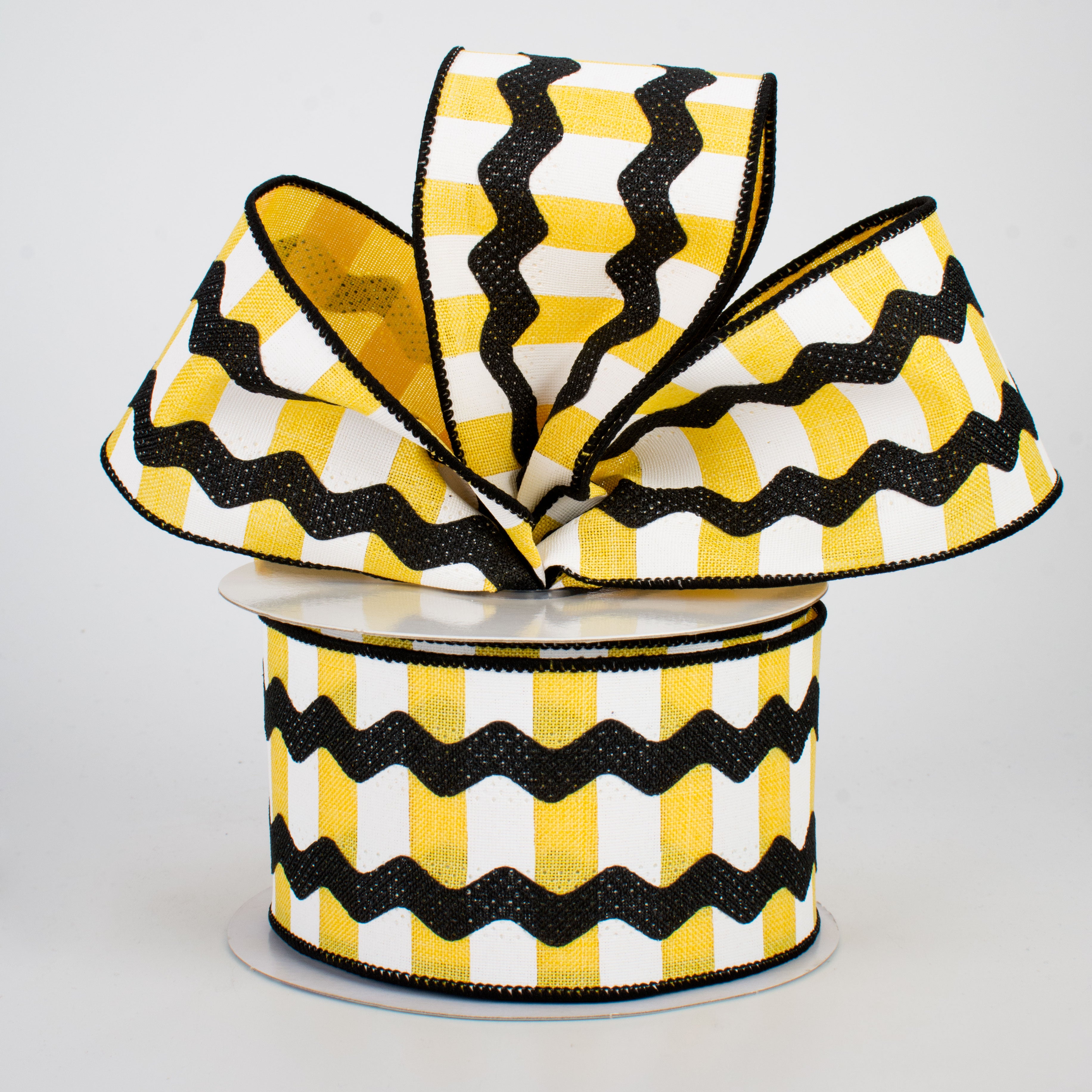 2.5" Ric Rac On Stripes Ribbon: Yellow, White, Black (10 Yards) Lifestyle Photo