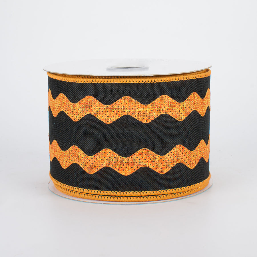 2.5" Ric Rac Ribbon: Black & Bright Orange (10 Yards)