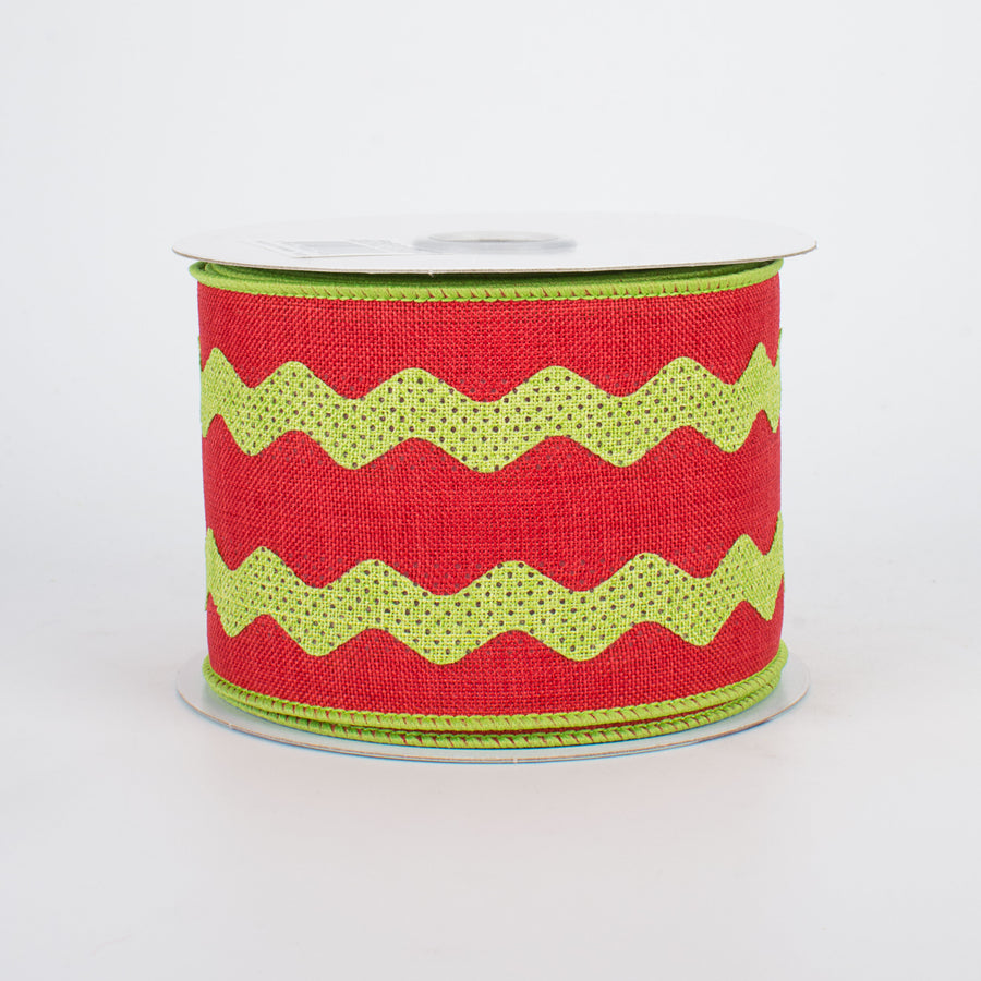 2.5" Ric Rac Ribbon: Red & Lime Green (10 Yards)