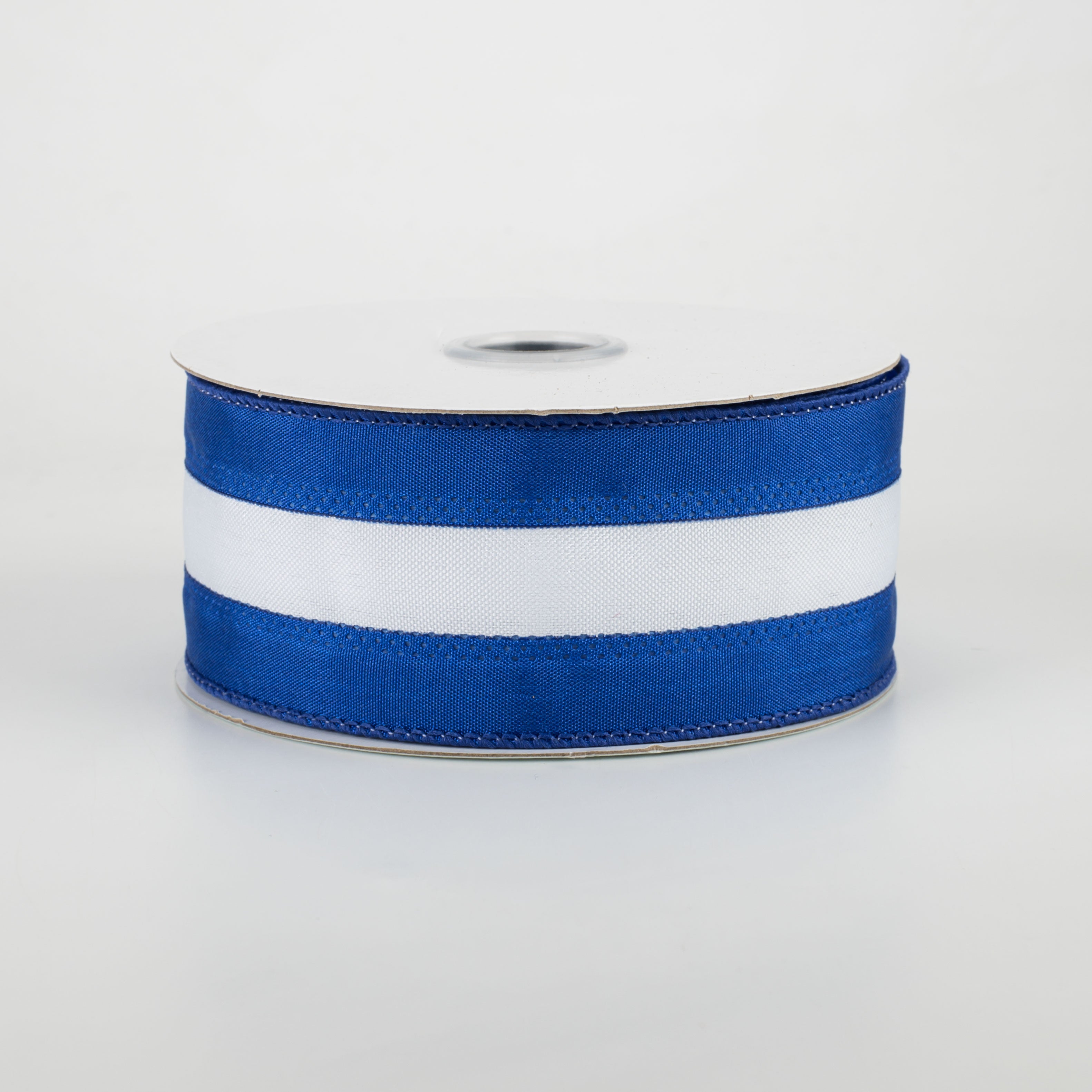 1.5" Satin Team Stripe Ribbon: Royal & White (10 Yards)