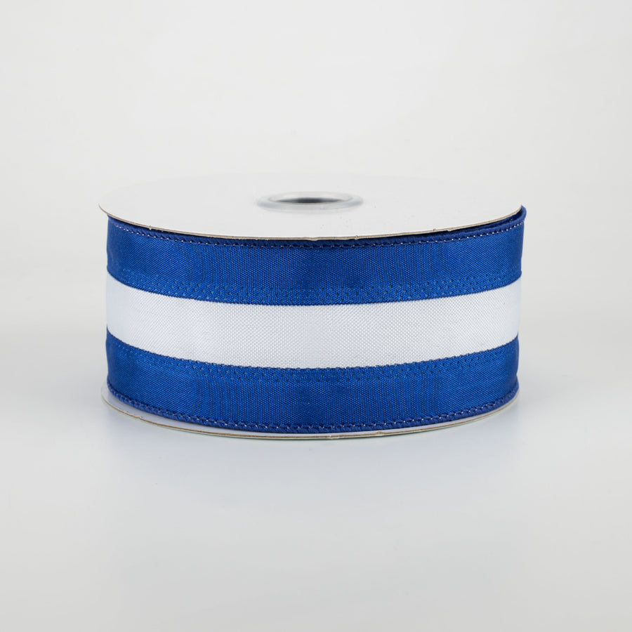 1.5" Satin Team Stripe Ribbon: Royal & White (10 Yards)
