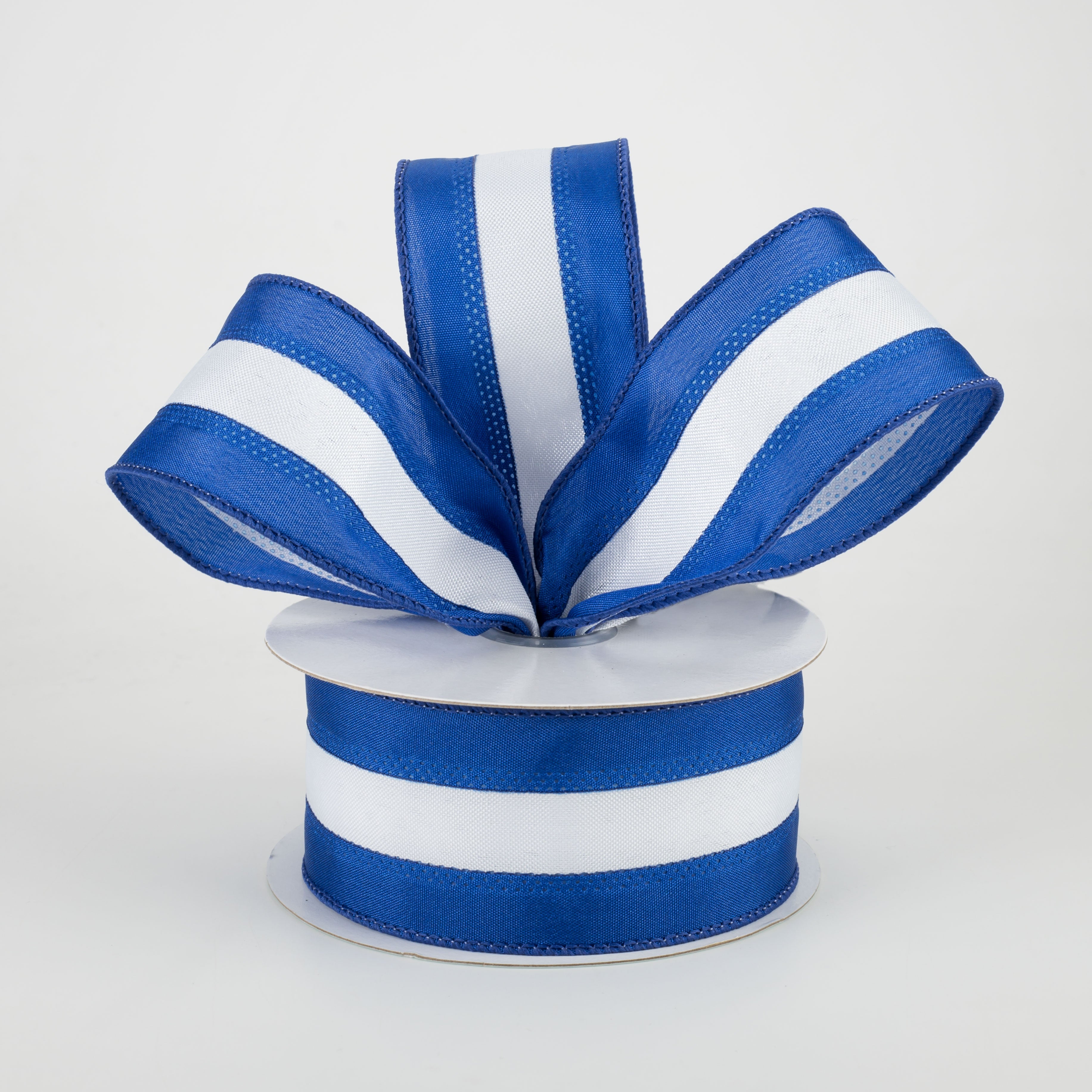1.5" Satin Team Stripe Ribbon: Royal & White (10 Yards)