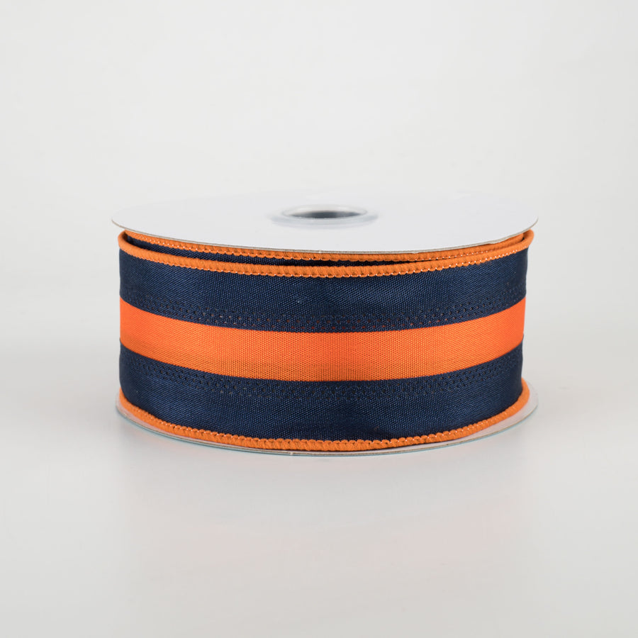 1.5" Satin Team Stripe Ribbon: Navy & Orange (10 Yards)