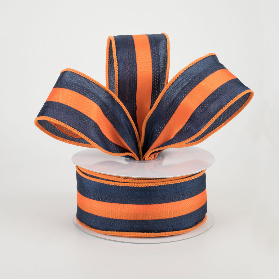 1.5" Satin Team Stripe Ribbon: Navy & Orange (10 Yards)