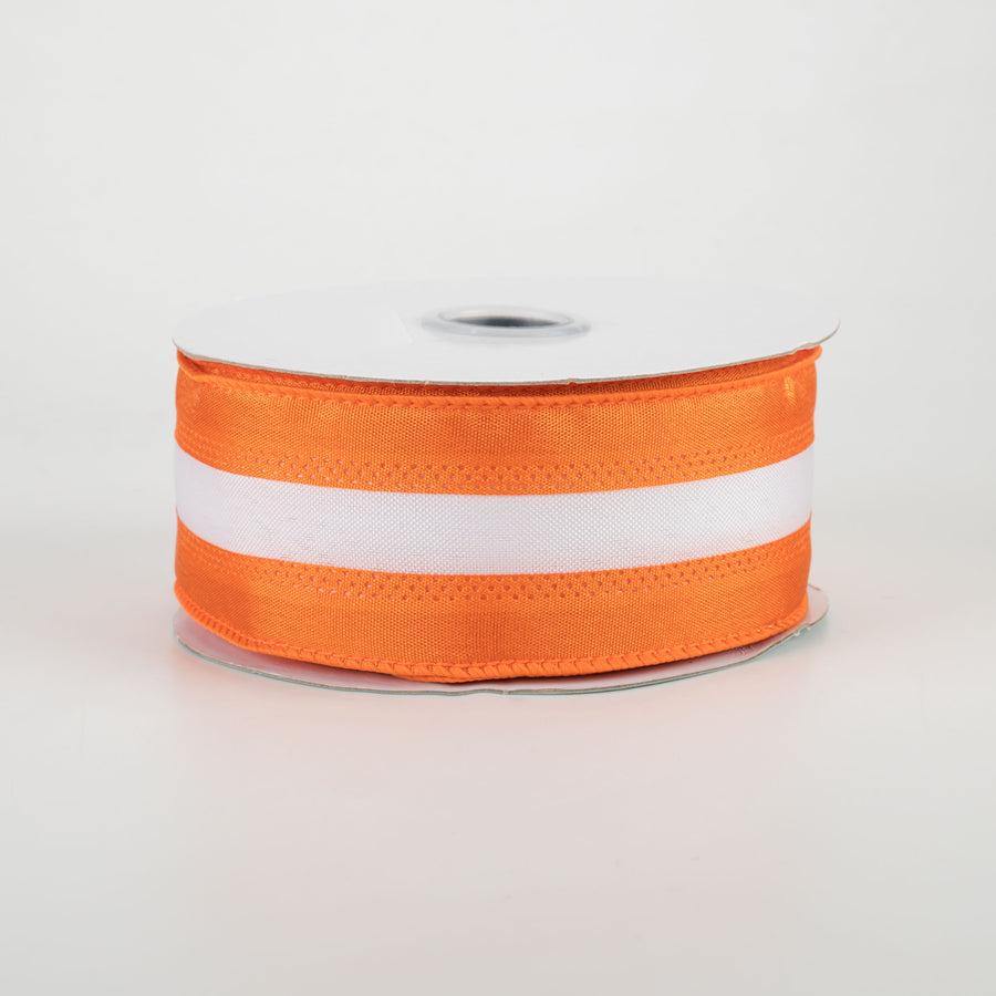 1.5" Satin Team Stripe Ribbon: Burnt Orange & White (10 Yards)