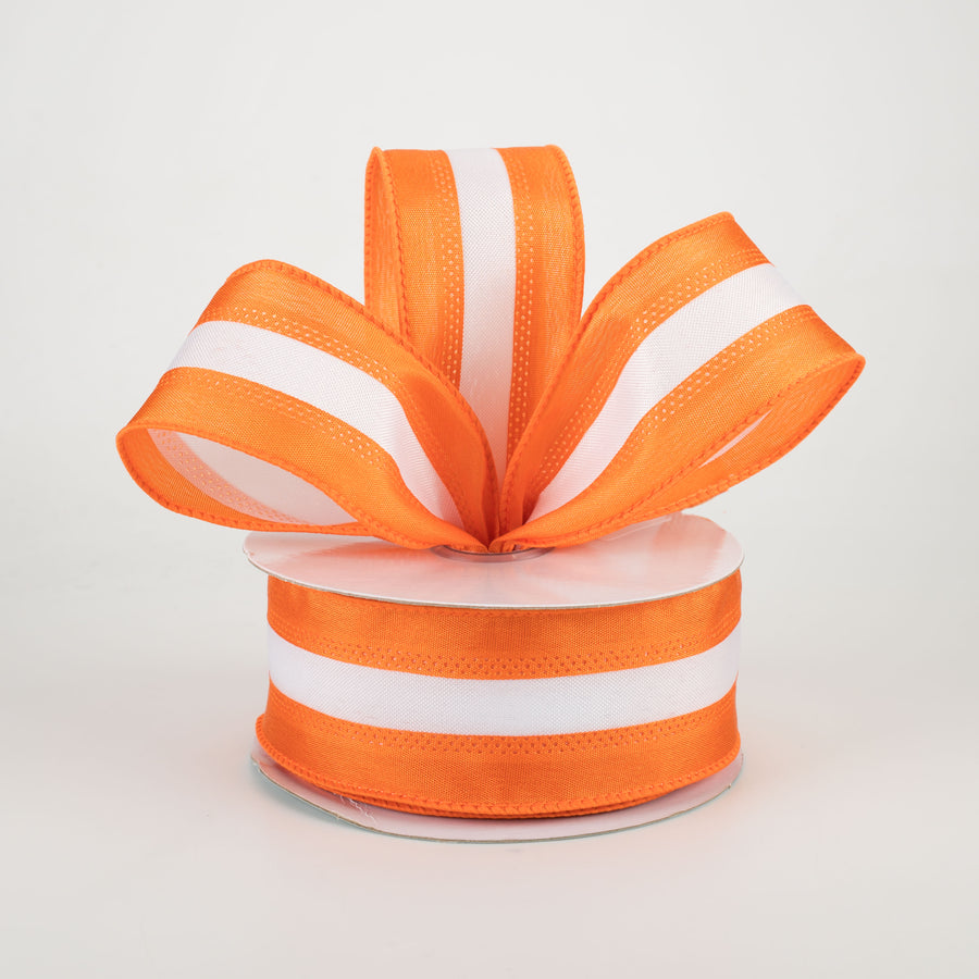 1.5" Satin Team Stripe Ribbon: Burnt Orange & White (10 Yards)