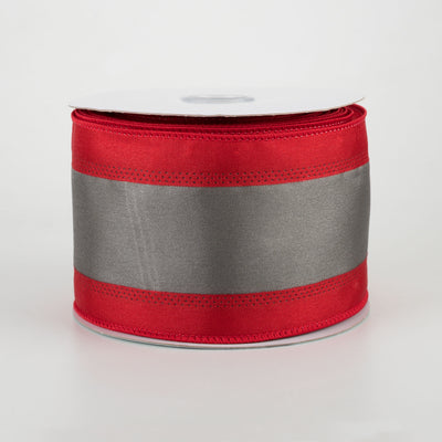 2.5" Satin Team Stripe Ribbon: Red & Grey (10 Yards)