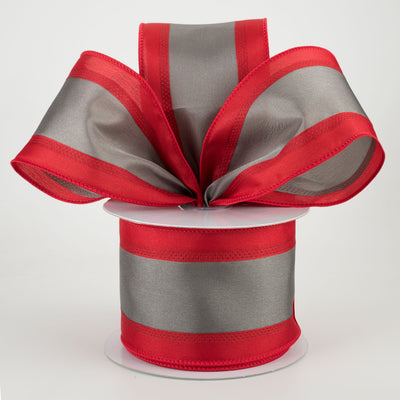 2.5" Satin Team Stripe Ribbon: Red & Grey (10 Yards)