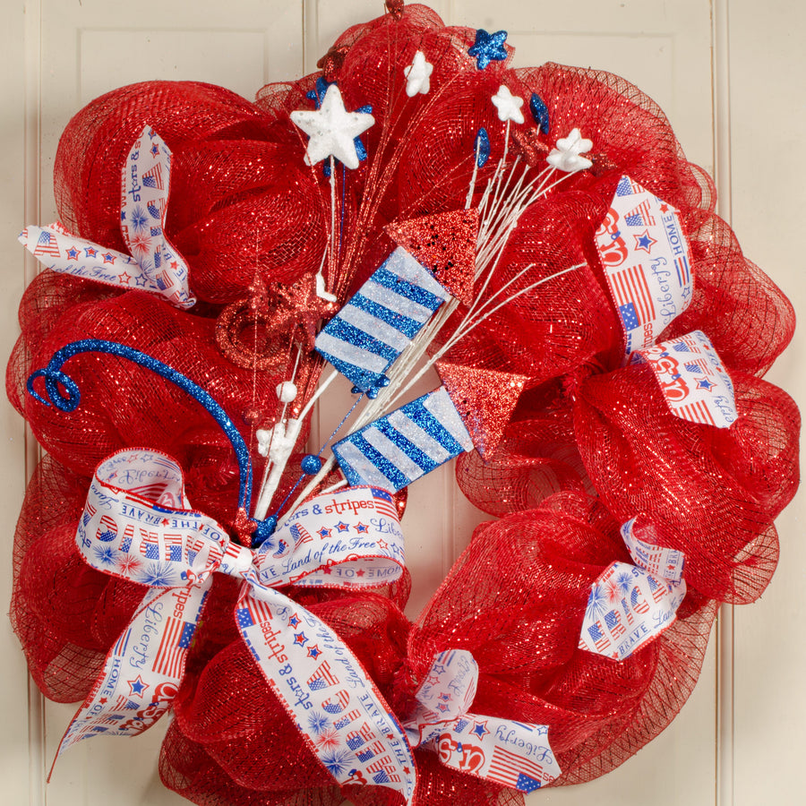 30" Rocket Curl Patriotic Spray: Red, White & Blue Lifestyle Photo