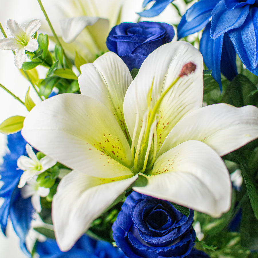 23" Rose Bud, Dahlia, Lily Bush: Blue Lifestyle Photo