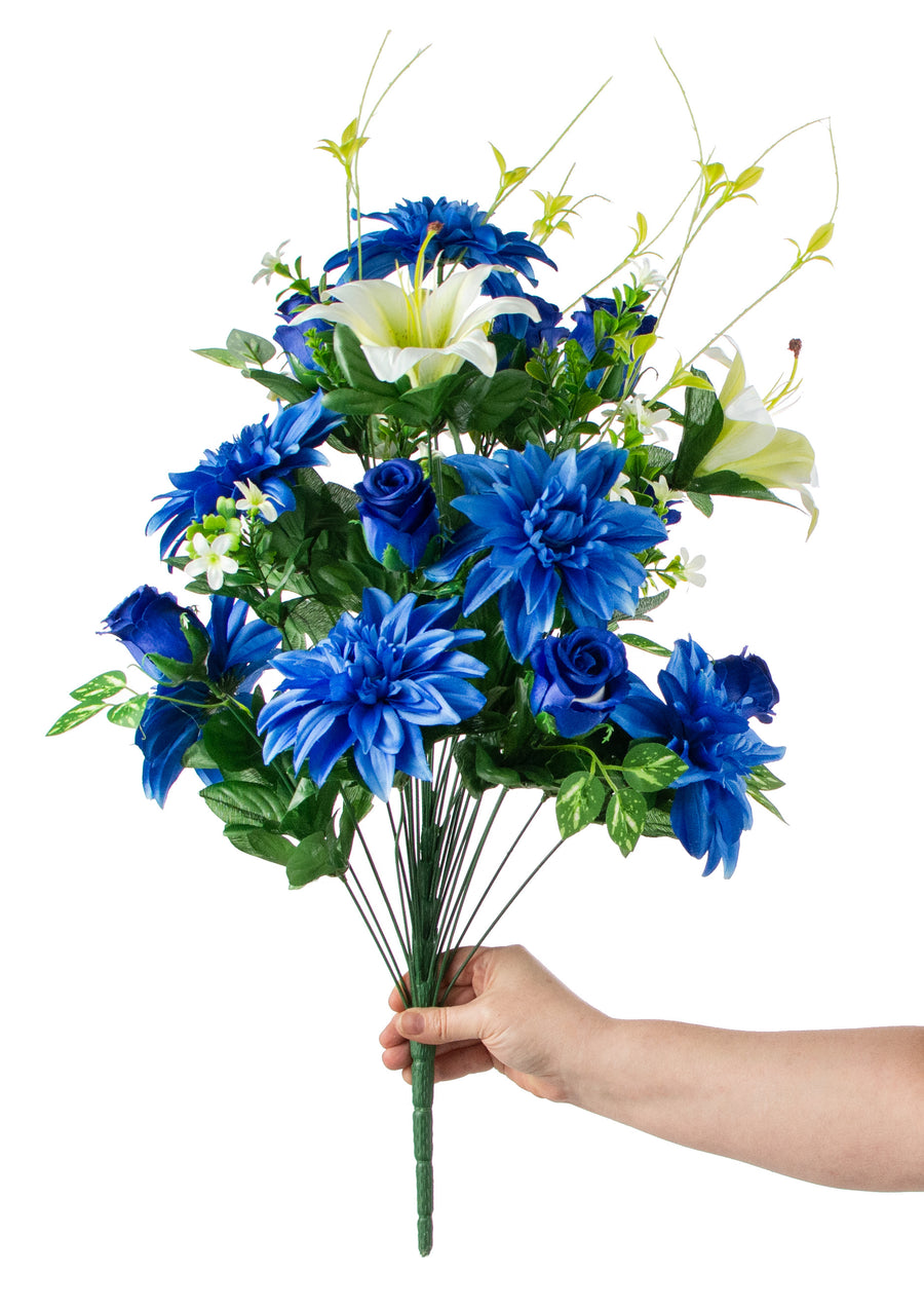 23" Rose Bud, Dahlia, Lily Bush: Blue detail photo 3