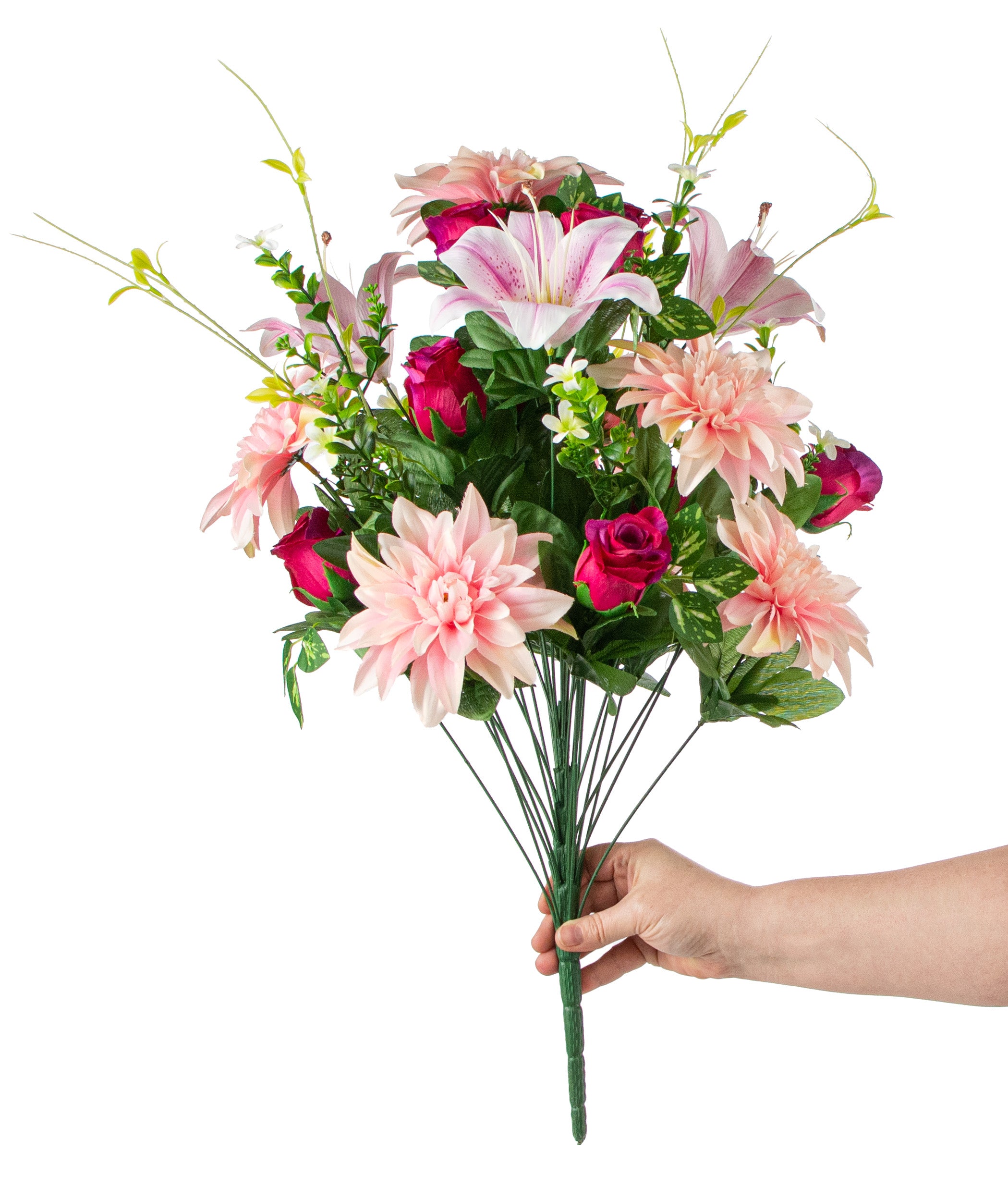 23" Rose Bud, Dahlia, Lily Bush: Pink detail photo 3