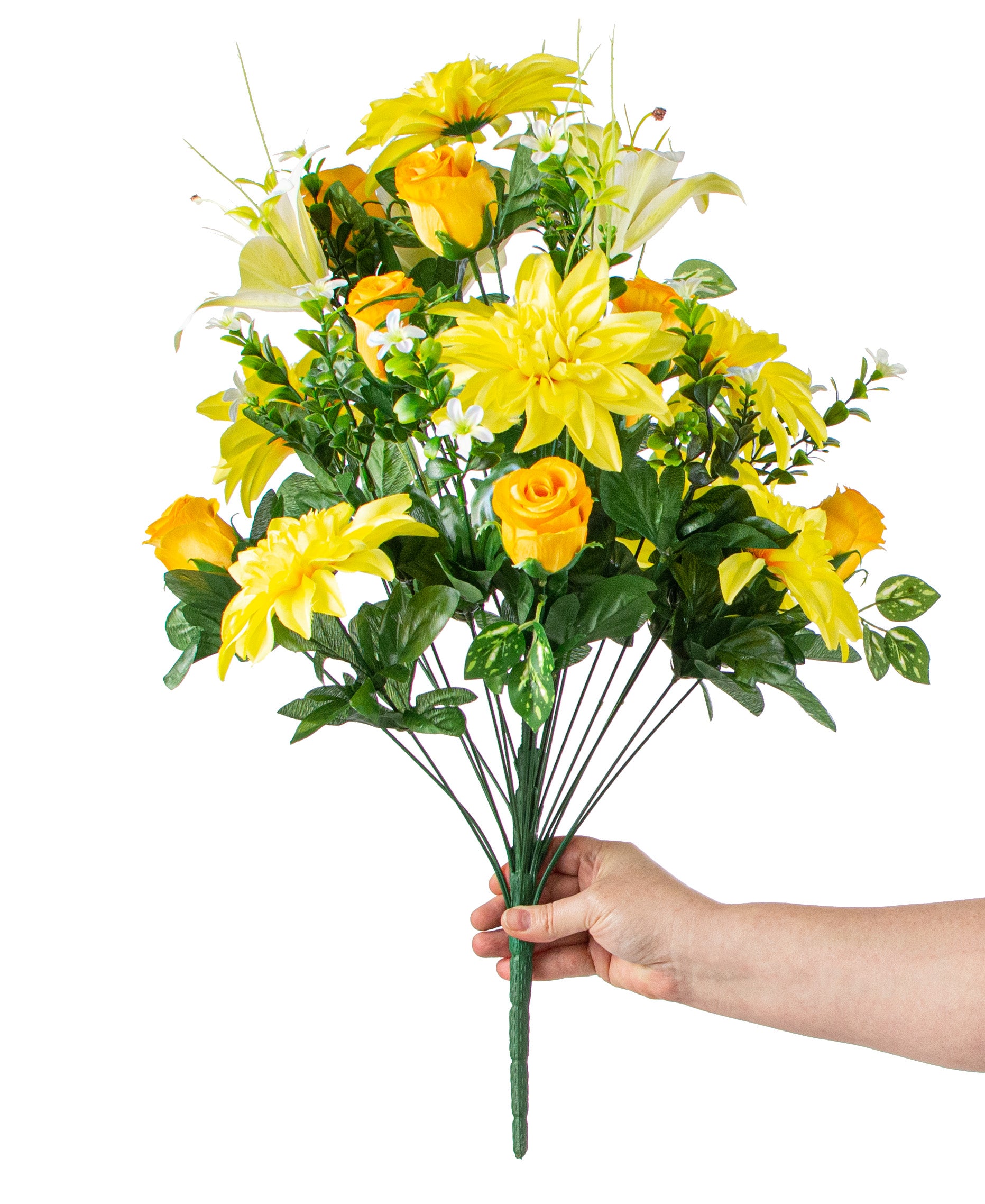 23" Rose Bud, Dahlia, Lily Bush: Yellow detail photo 3