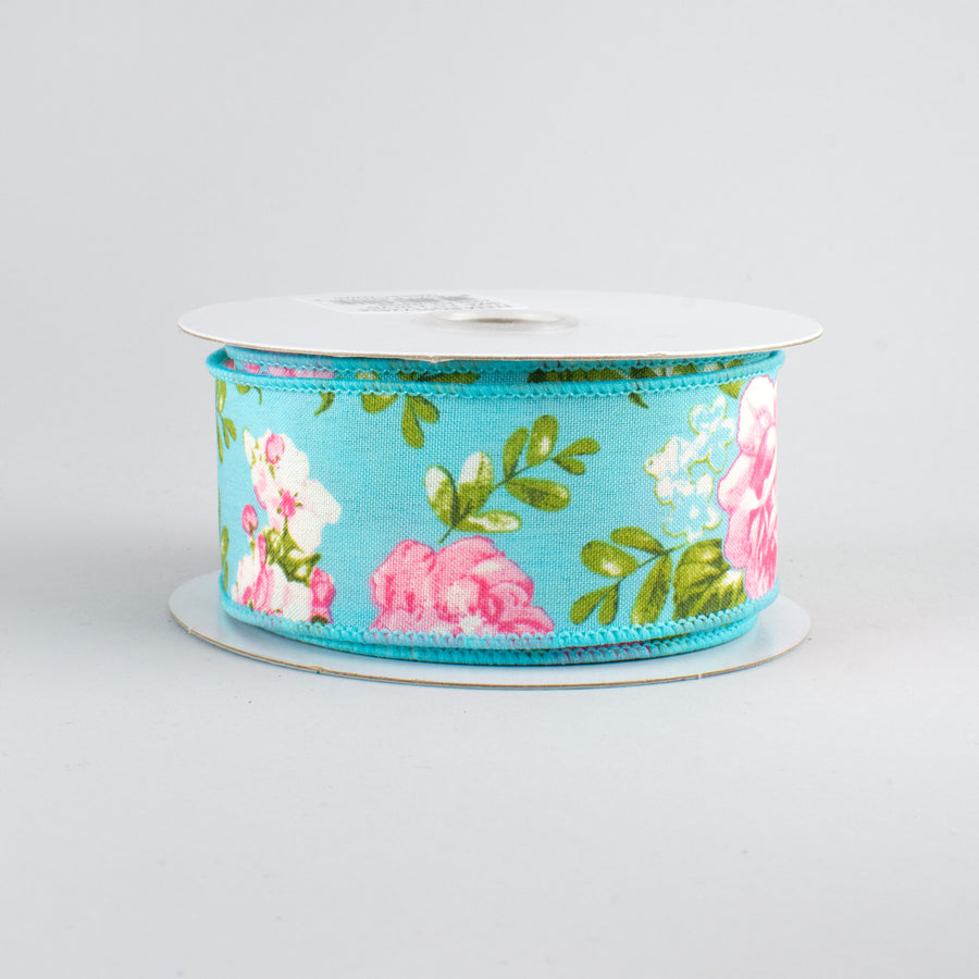 1.5" Rose Floral Ribbon: Blue (10 Yards)
