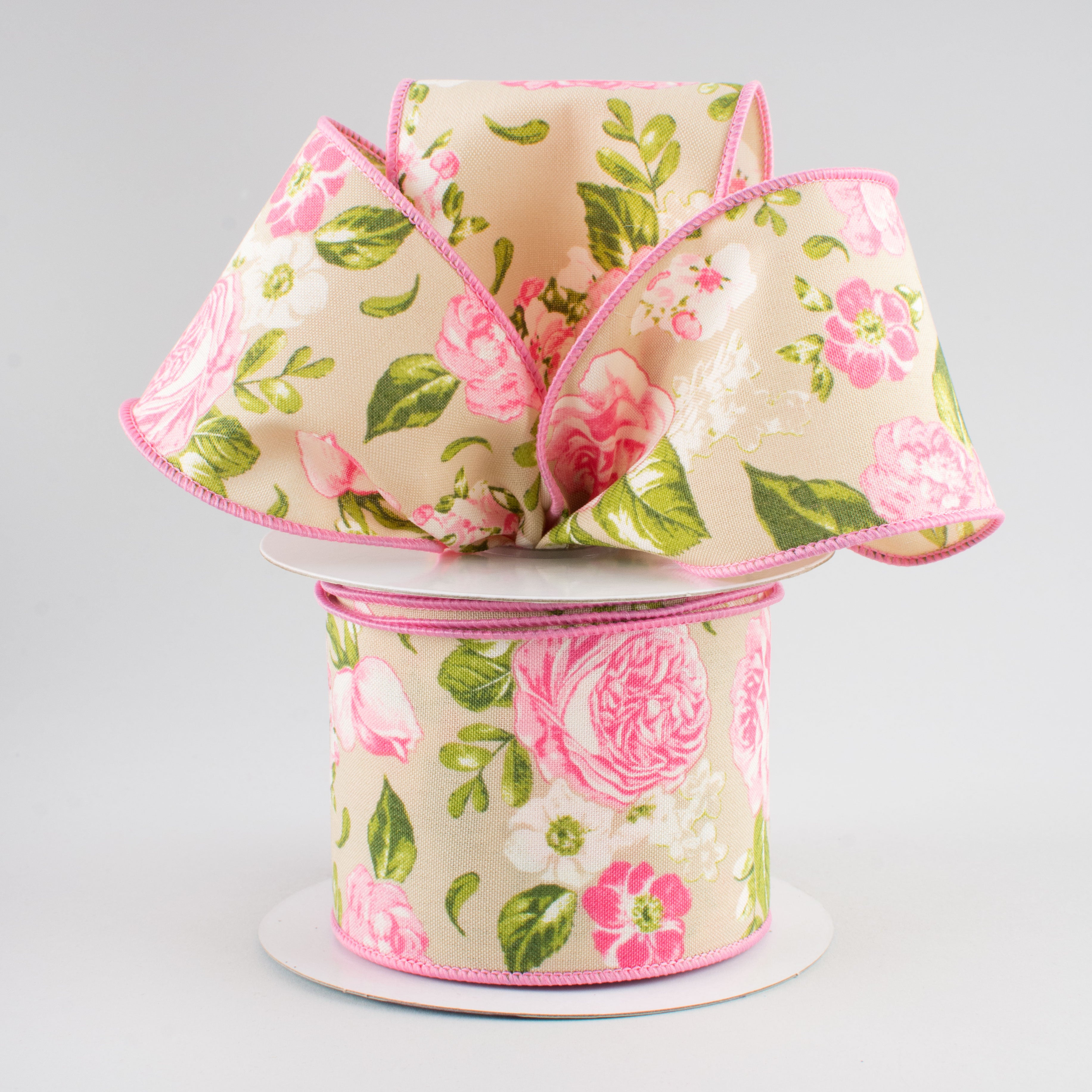 2.5" Rose Floral Ribbon: Natural (10 Yards) Lifestyle Photo