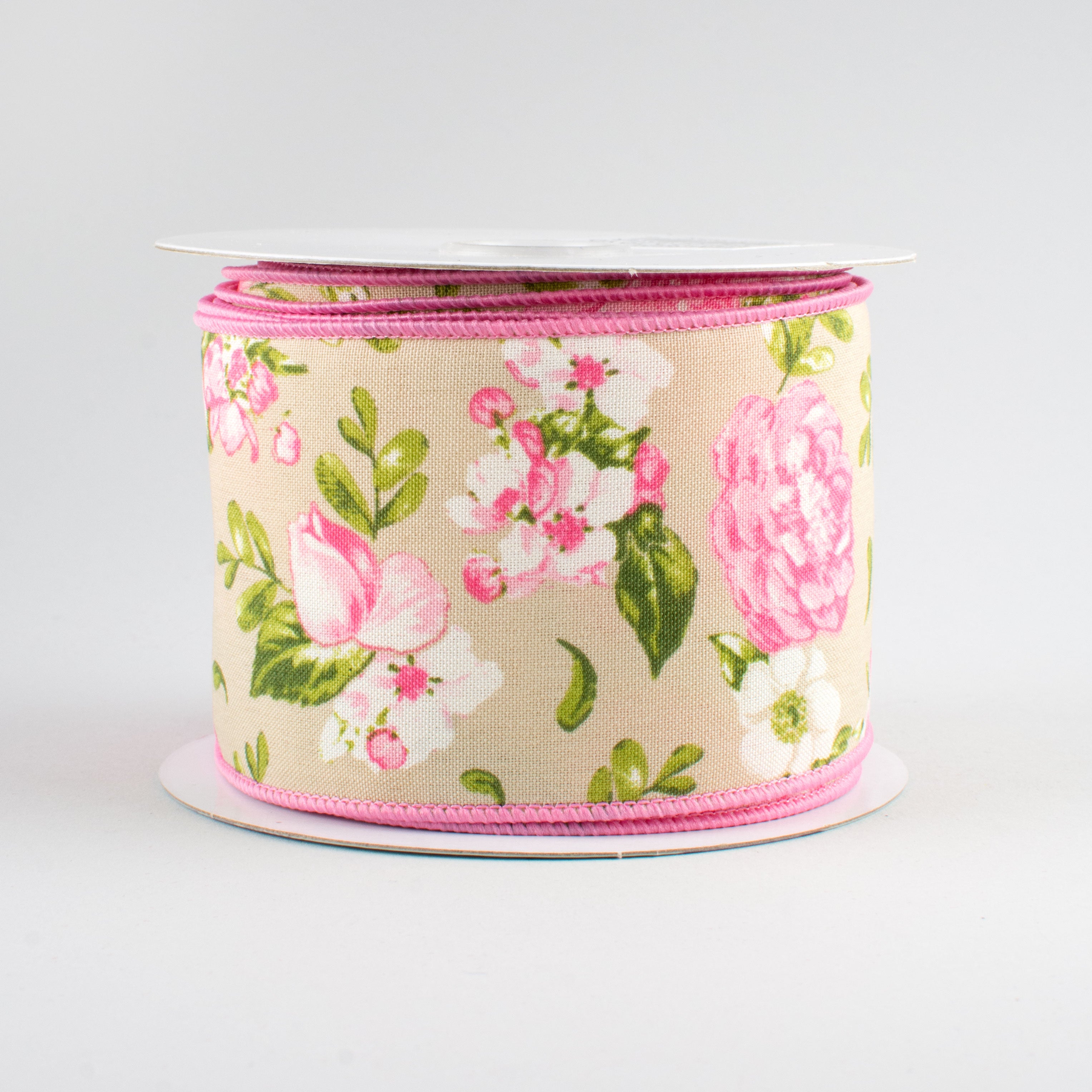 2.5" Rose Floral Ribbon: Natural (10 Yards)