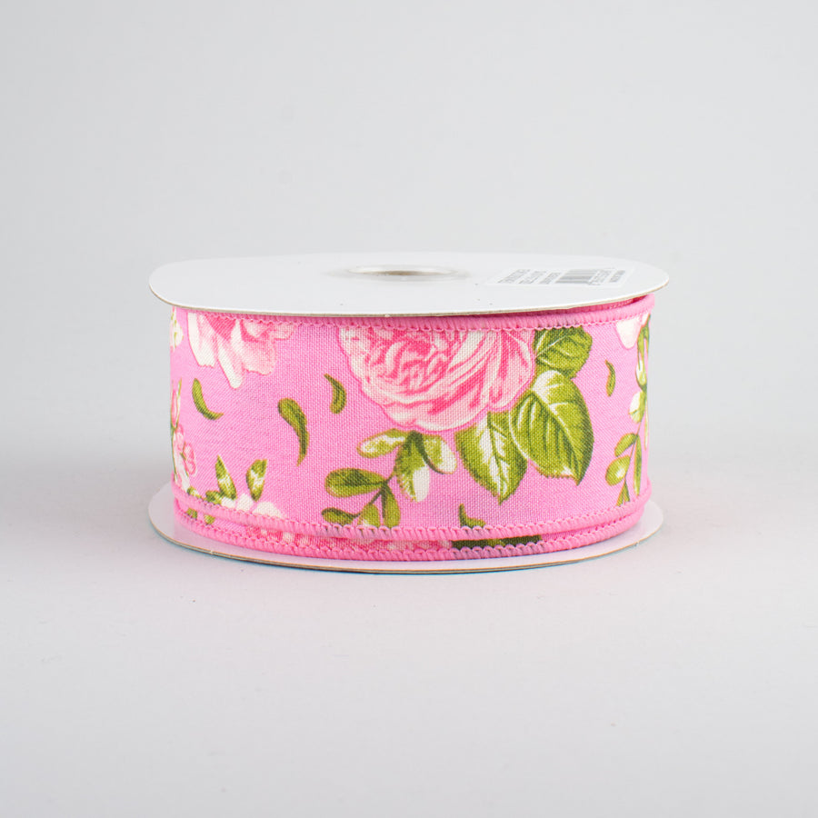 1.5" Rose Floral Ribbon: Pink (10 yards)
