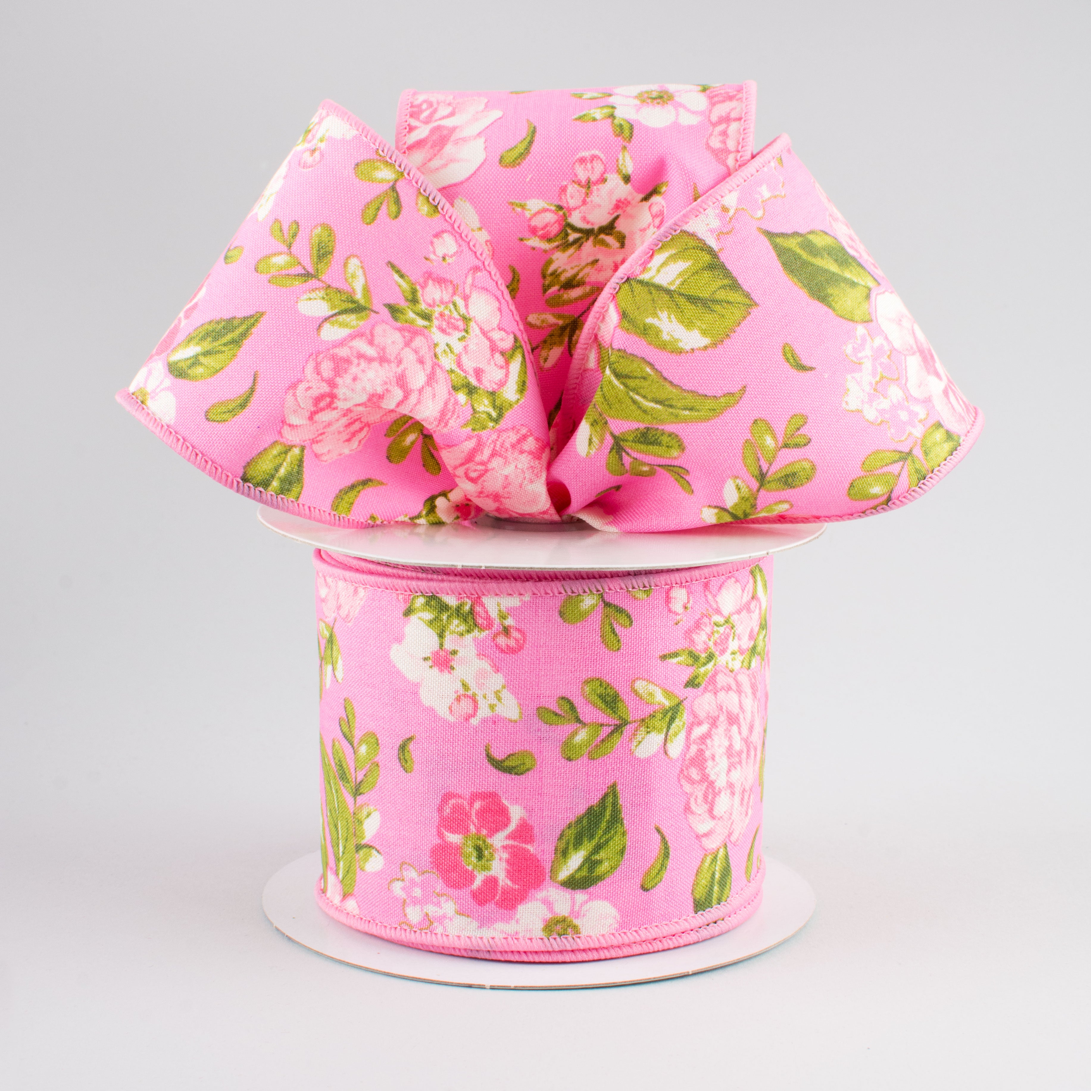 2.5" Rose Floral Ribbon: Pink (10 Yards) Lifestyle Photo