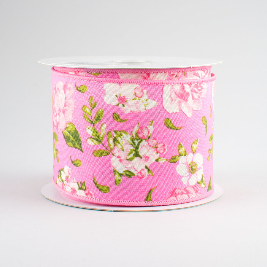 2.5" Rose Floral Ribbon: Pink (10 Yards)