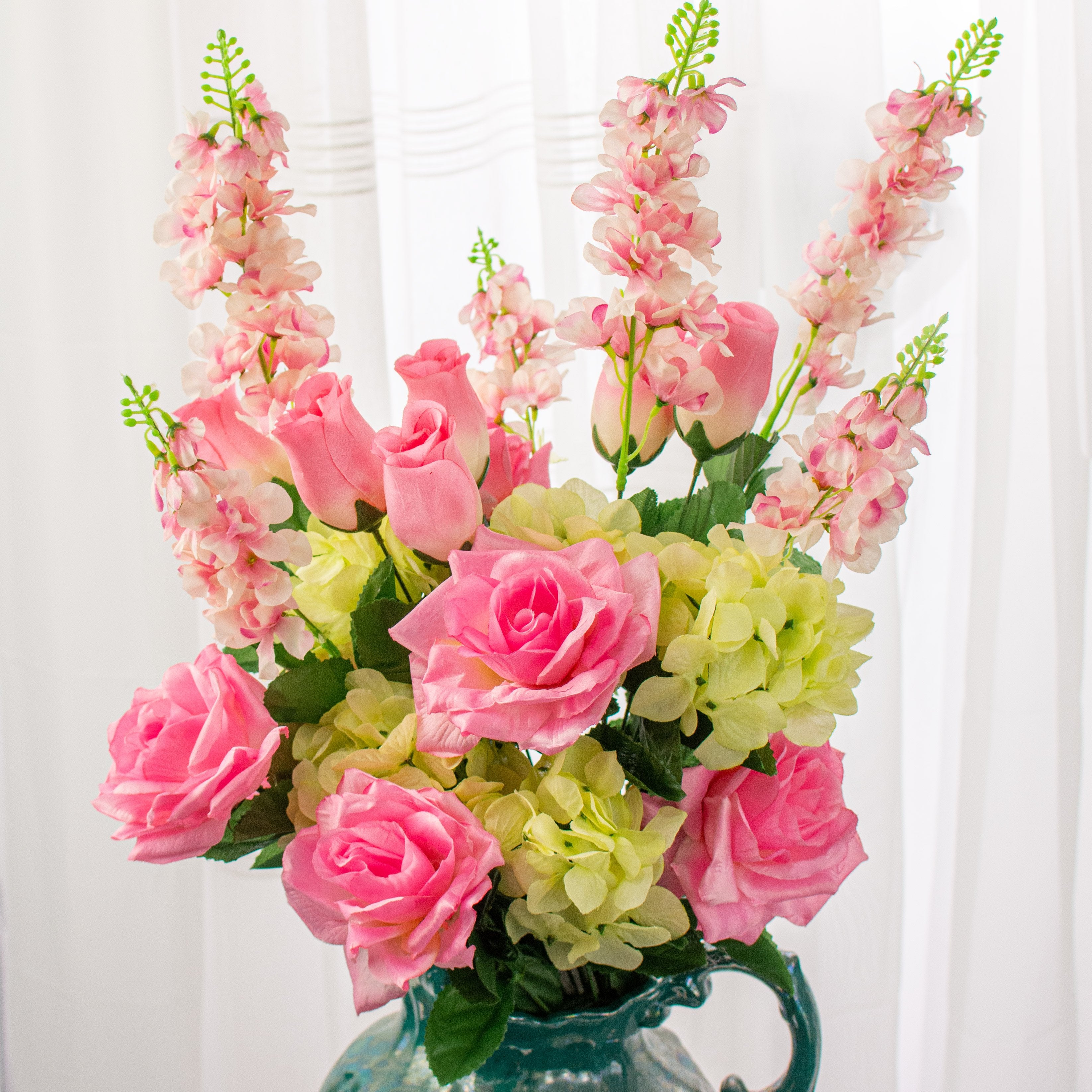 30" Rose Hydrangea Delphinium Bush: Pink & White detail photo 4