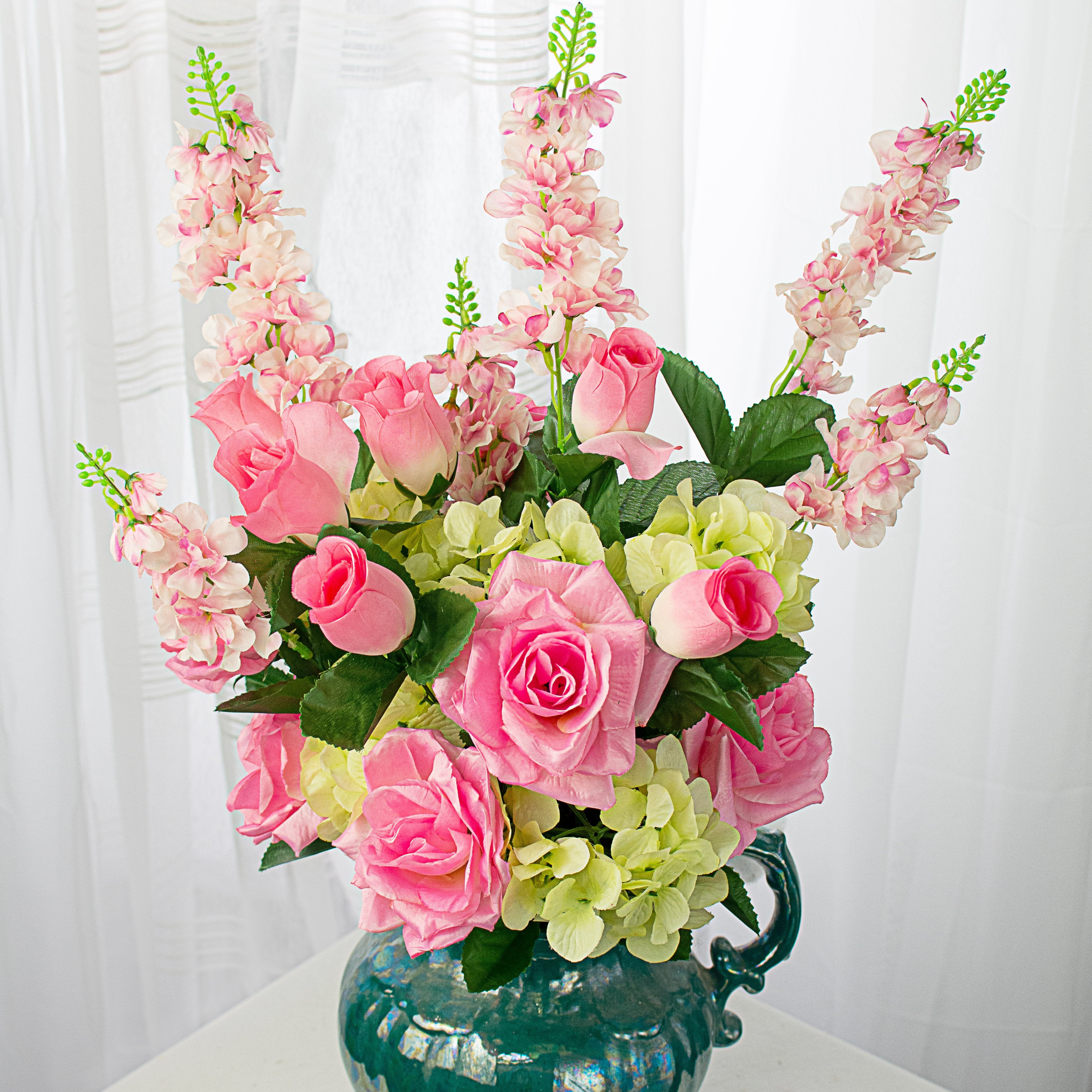 30" Rose Hydrangea Delphinium Bush: Pink & White Item Number: 32451PKGN