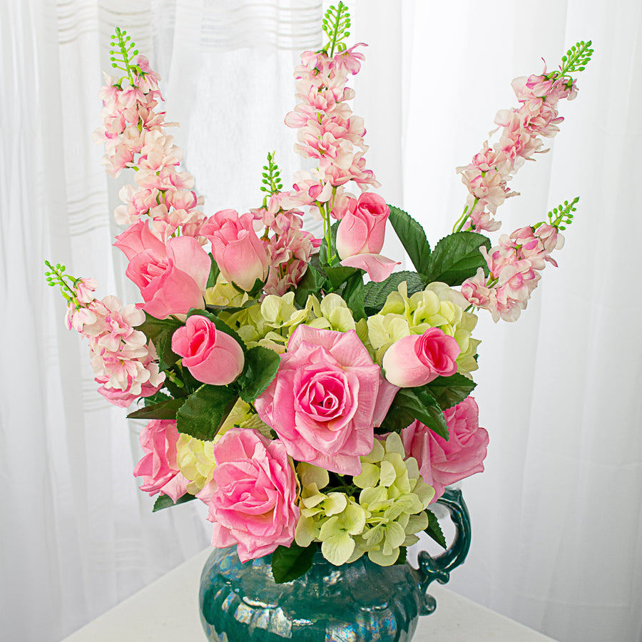 30" Rose Hydrangea Delphinium Bush: Pink & White Item Number: 32451PKGN