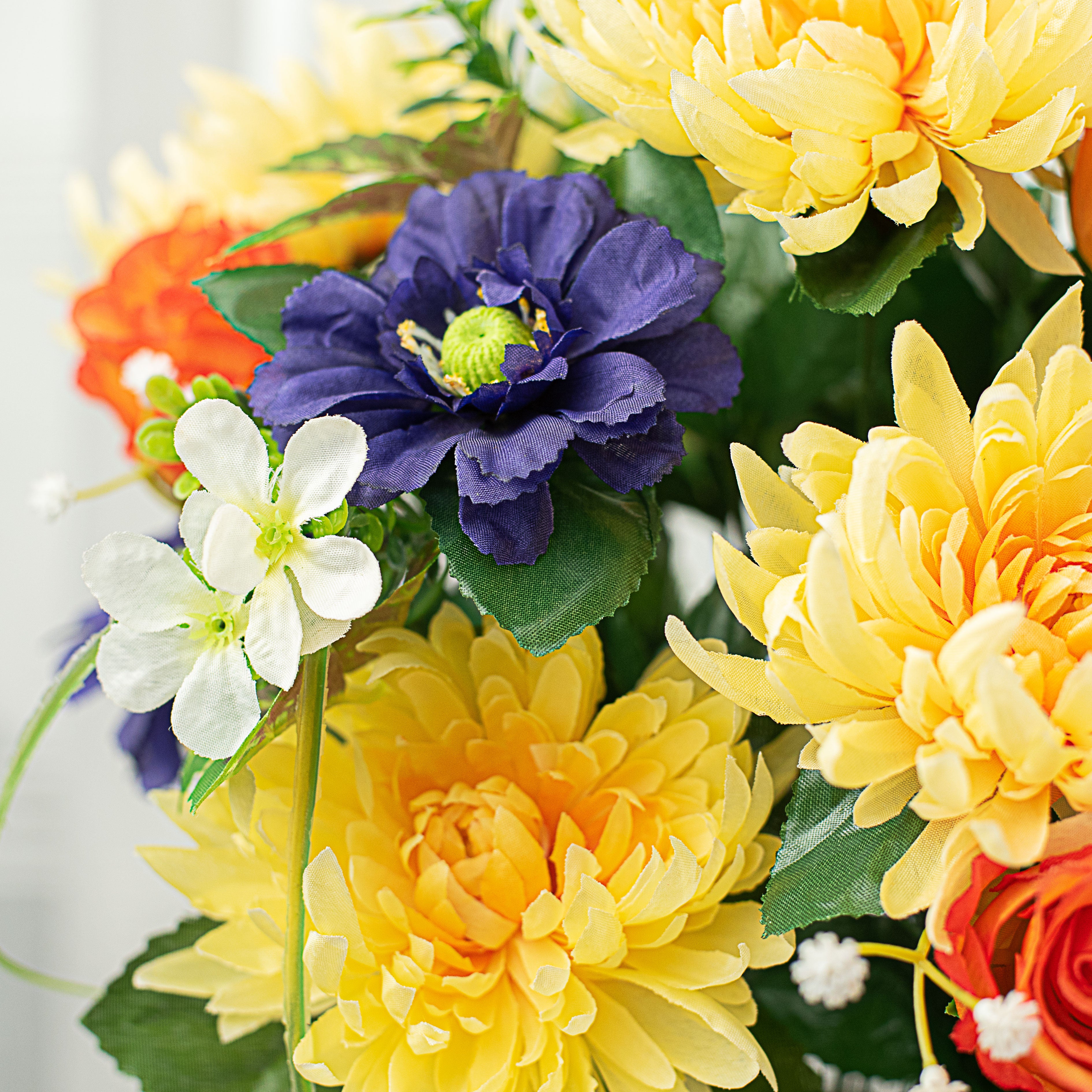 20" Rose Mum Bush: Yellow, Orange, Purple Lifestyle Photo