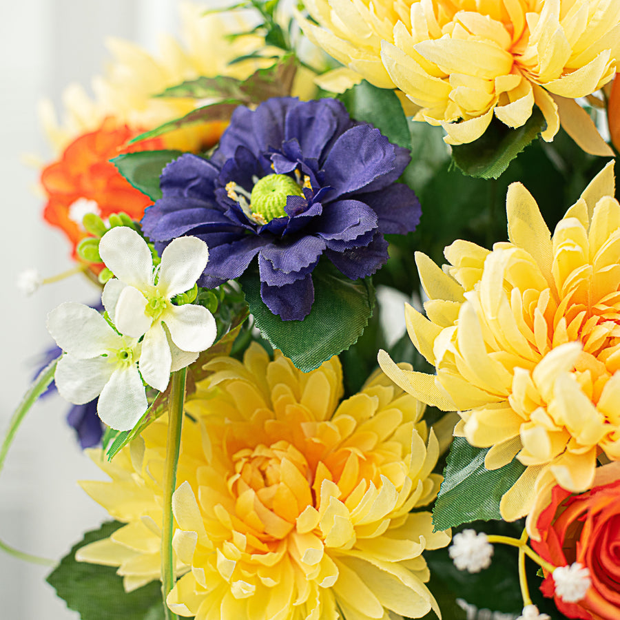 20" Rose Mum Bush: Yellow, Orange, Purple Lifestyle Photo
