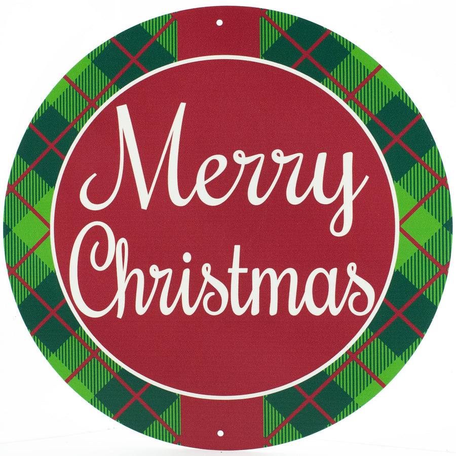 12" Round Metal Sign: Merry Christmas Plaid Item Number: AP0145