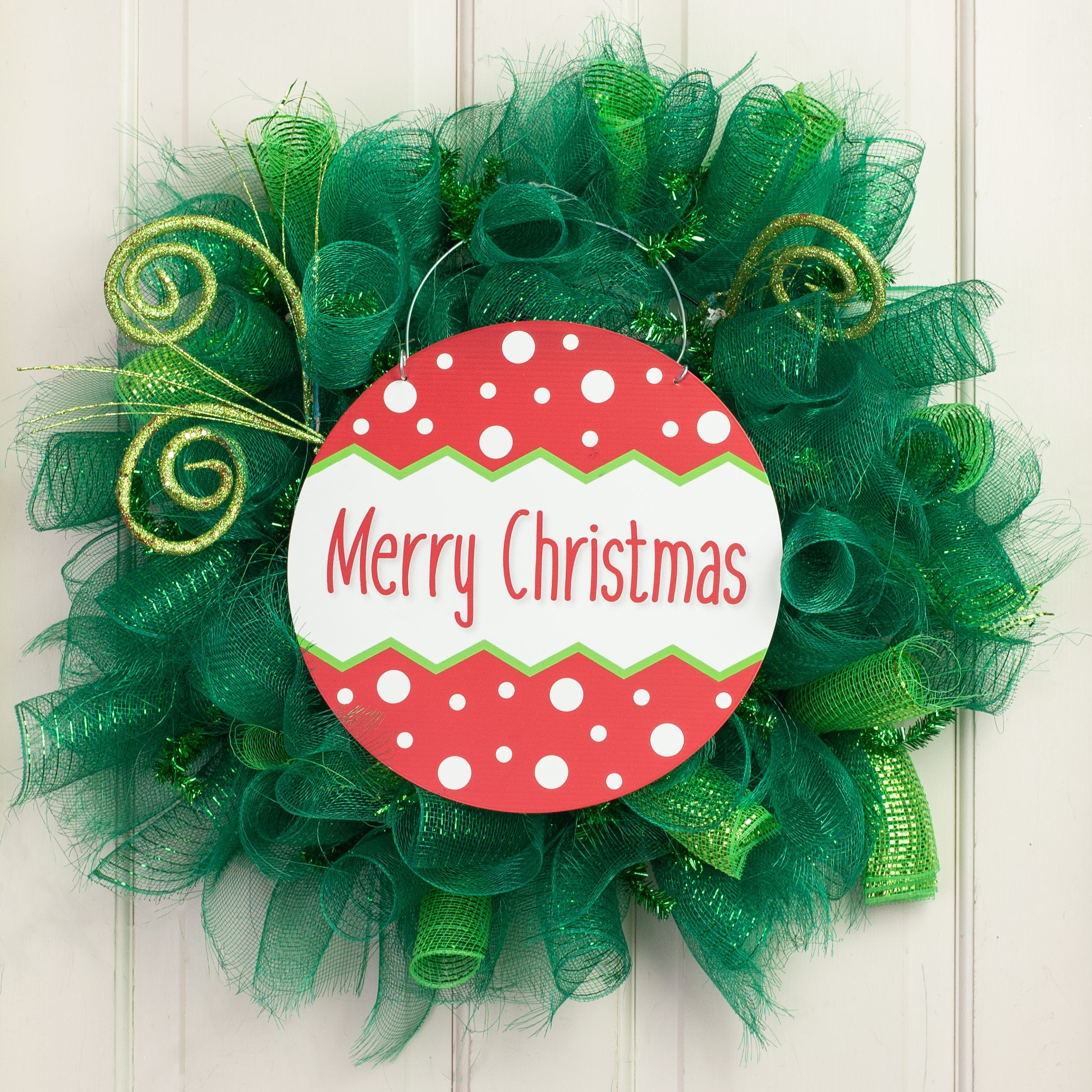 12" Round Metal Sign: Merry Christmas Polka Dot Lifestyle Photo