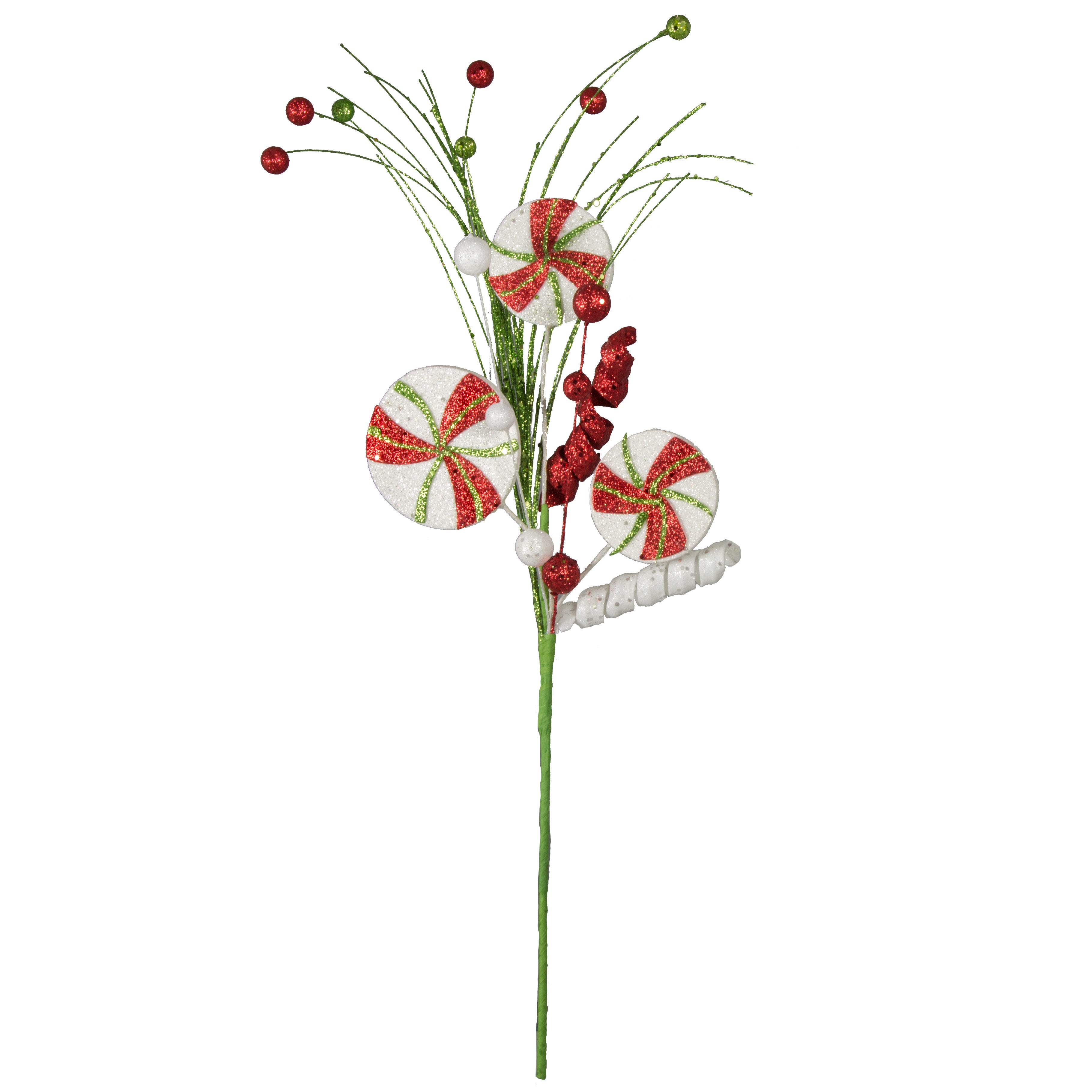 25" Round Peppermint Candy Pick: Red, White, Lime Green detail photo 4