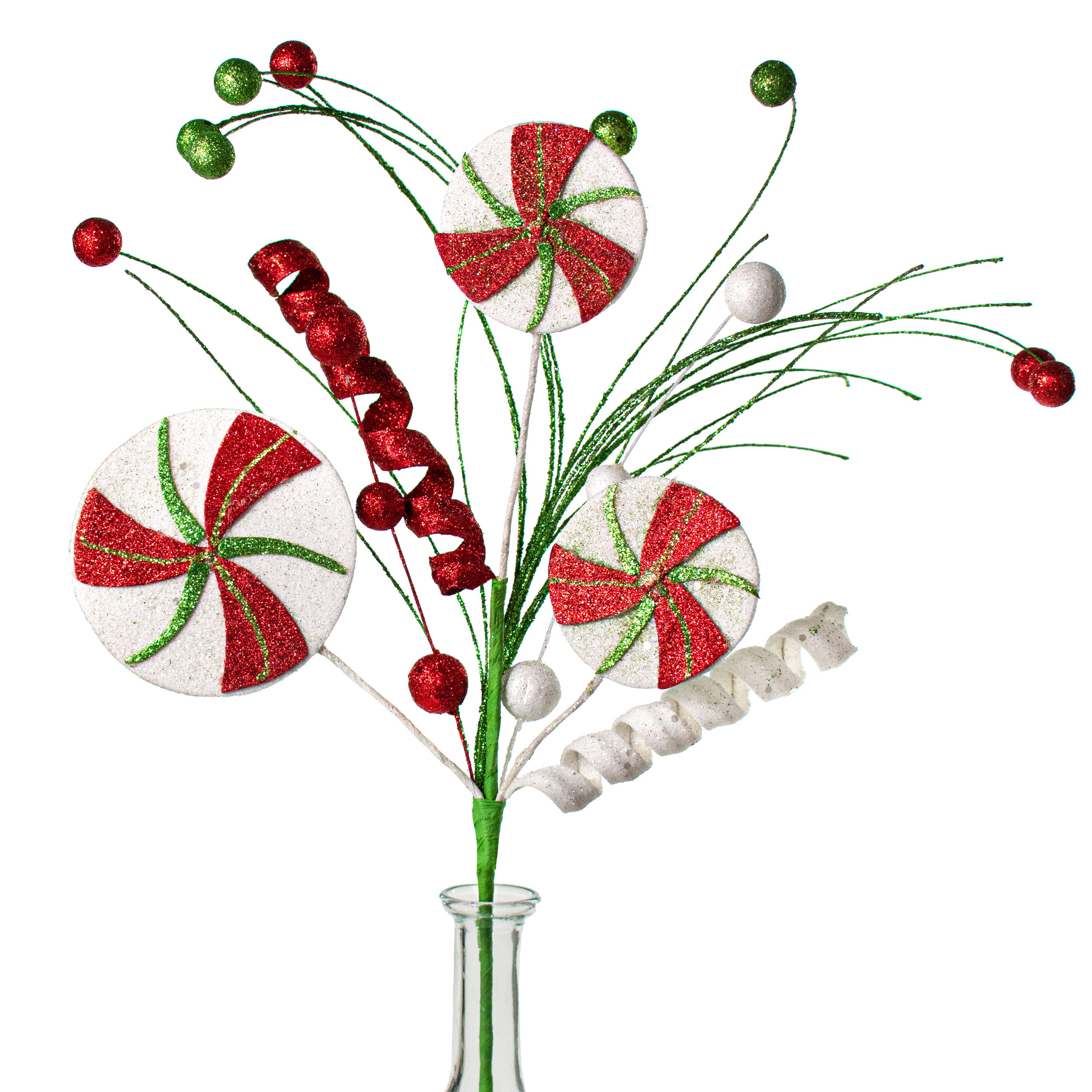 25" Round Peppermint Candy Pick: Red, White, Lime Green Item Number: 82948SP16