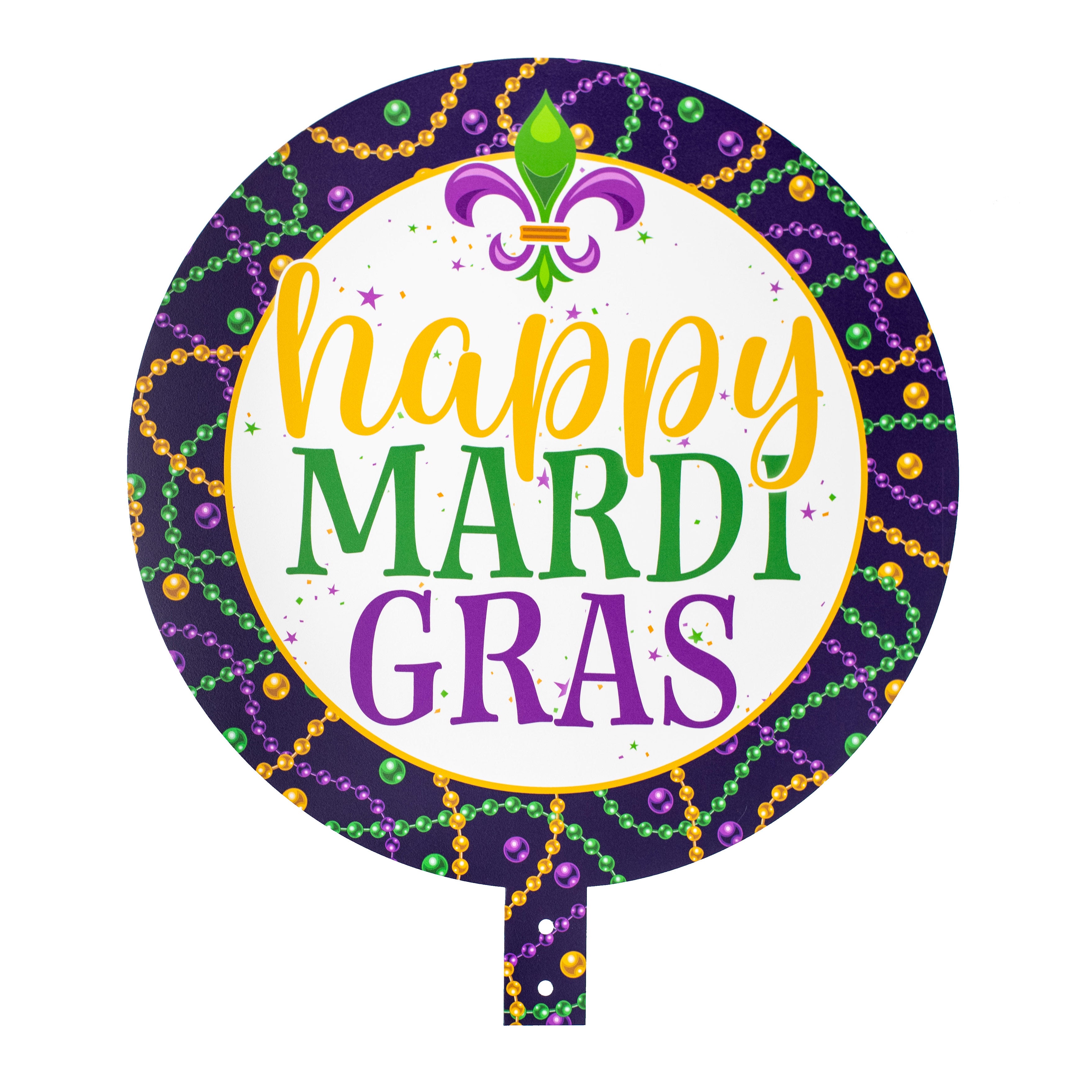 12" Round Waterproof BowTie Sign: Happy Mardi Gras Beads Item Number: BT312004