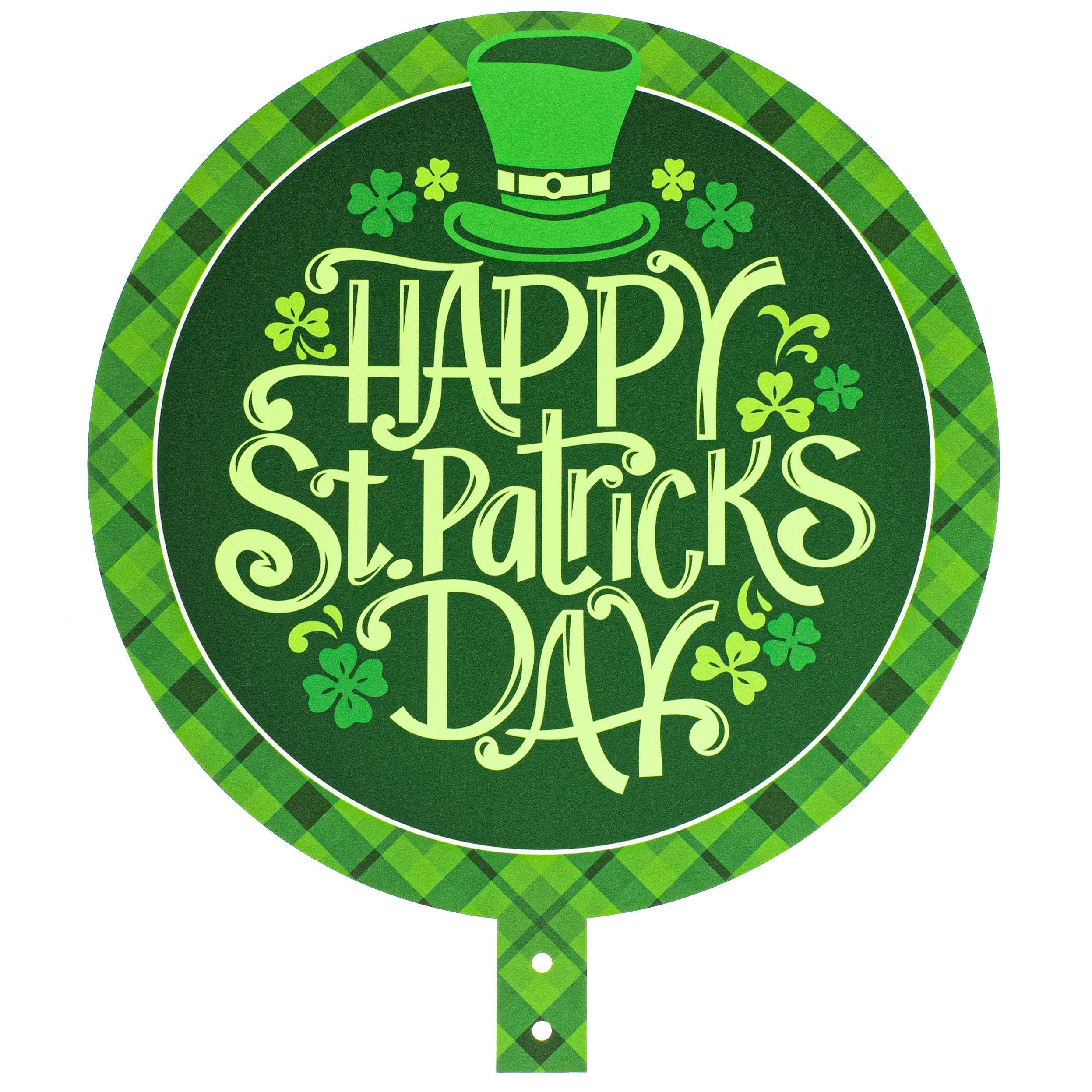 14" Round Waterproof BowTie Sign™: Happy St. Patrick's Day Plaid Item Number: BT314002