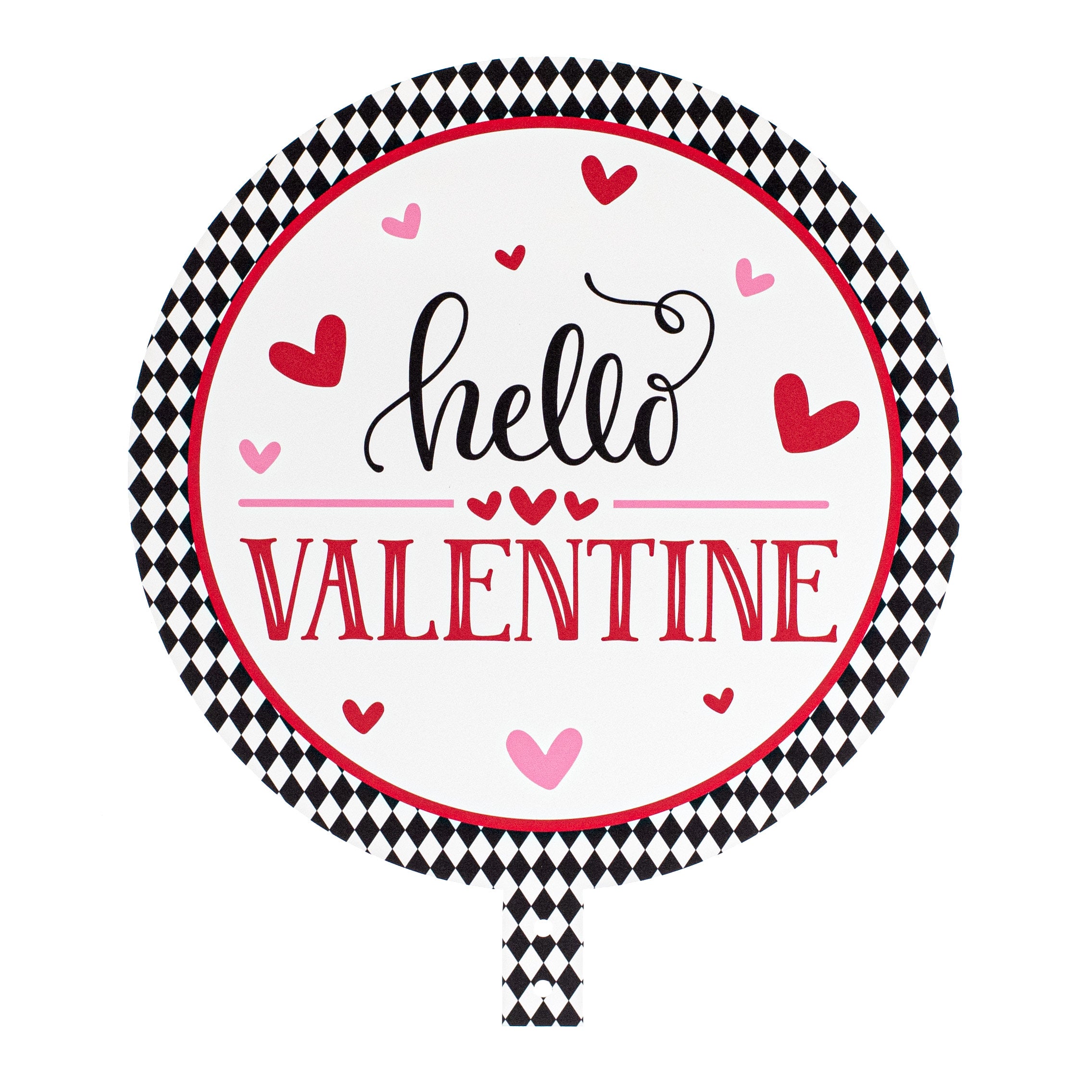 12" Round Waterproof BowTie Sign™: Hello Valentine Harlequin Item Number: BT312001