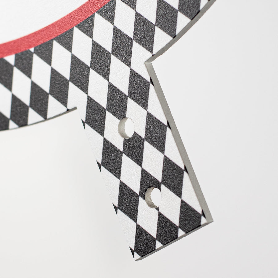 14" Round Waterproof BowTie Sign™: Hello Valentine Harlequin detail photo 3