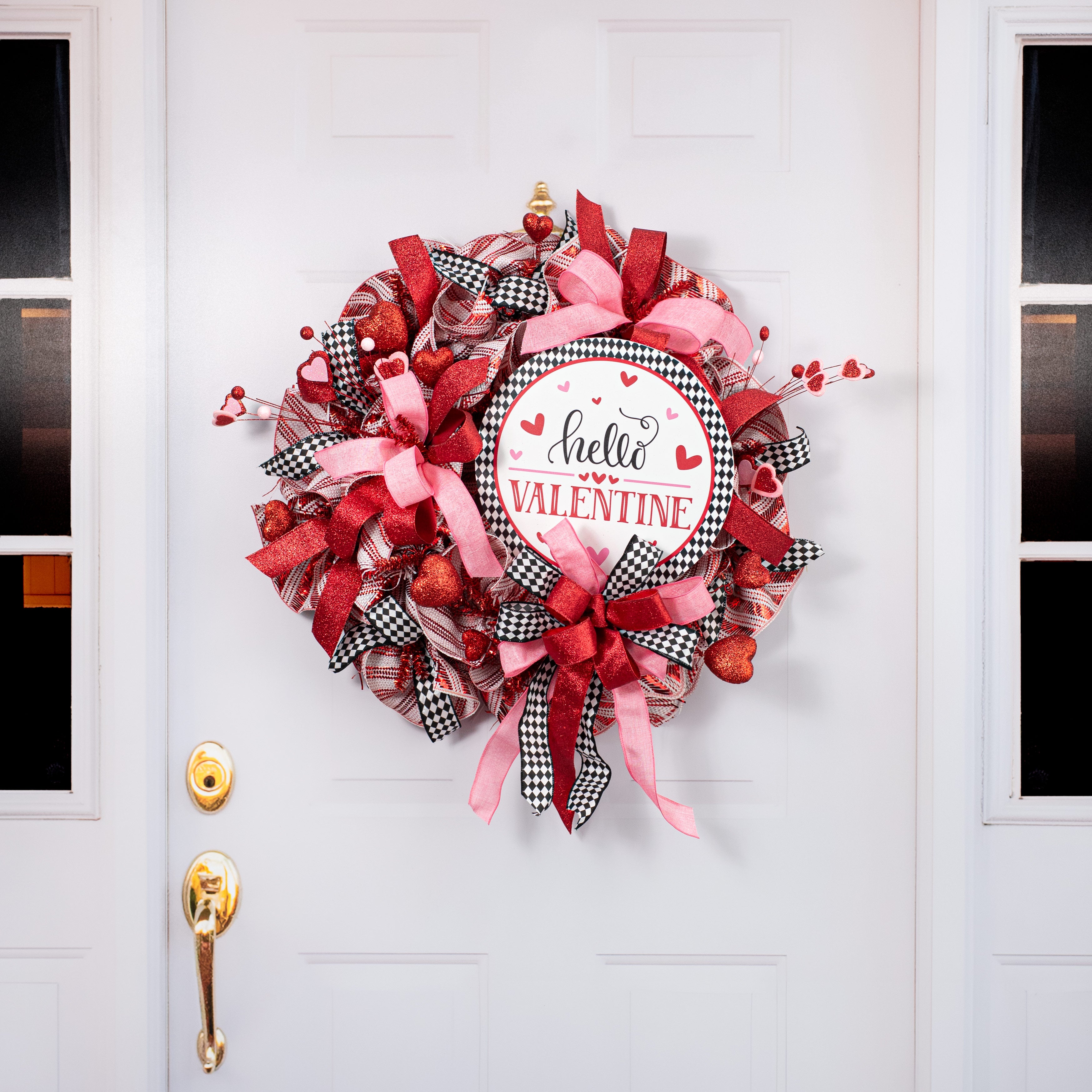 12" Round Waterproof BowTie Sign™: Hello Valentine Harlequin detail photo 5