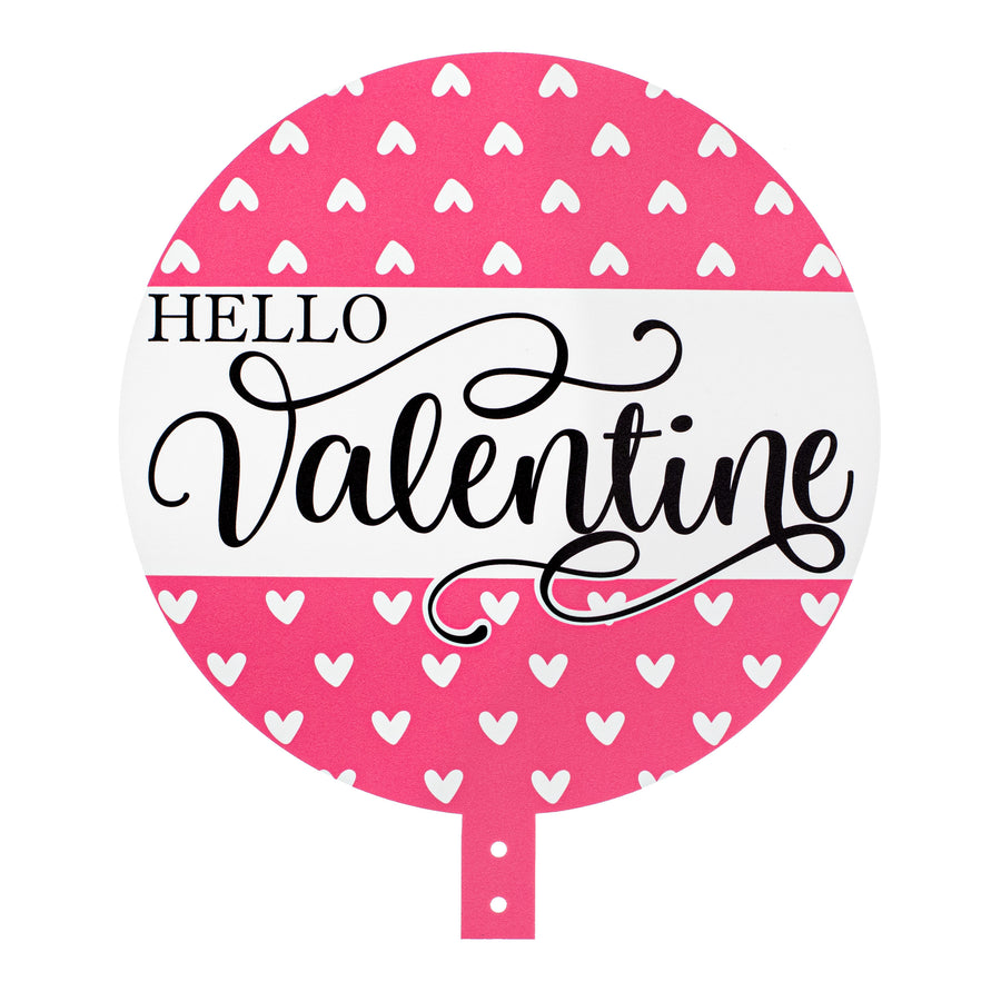 12" Round Waterproof BowTie Sign™: Pink Hearts Hello Valentine Item Number: BT312003