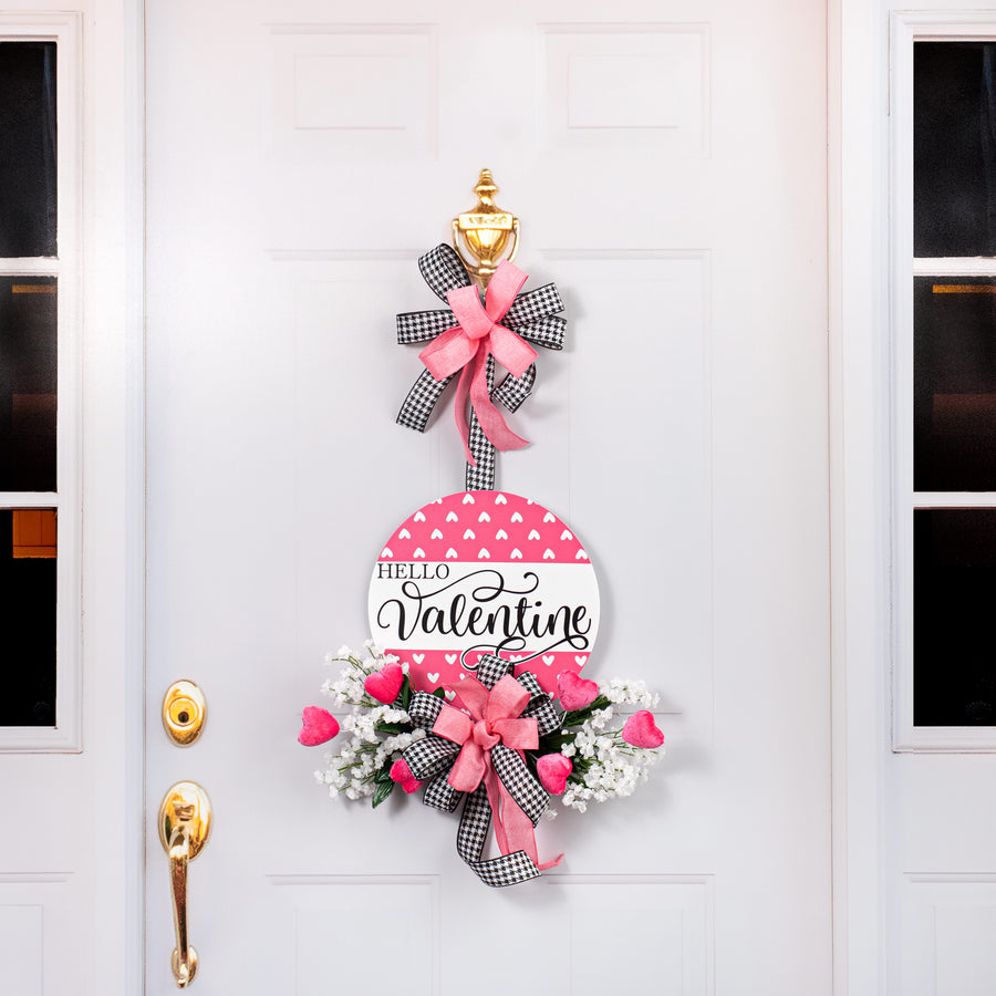 12" Round Waterproof BowTie Sign™: Pink Hearts Hello Valentine detail photo 4