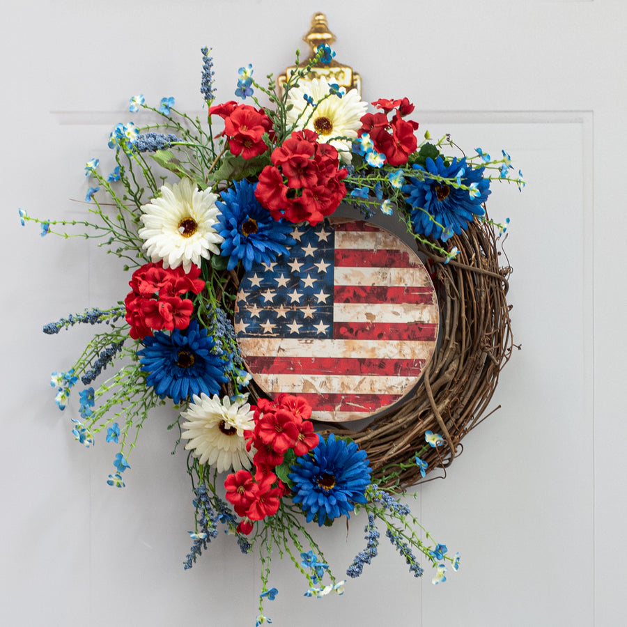 8.5" Round Waterproof Accent: Distressed American Flag Lifestyle Photo