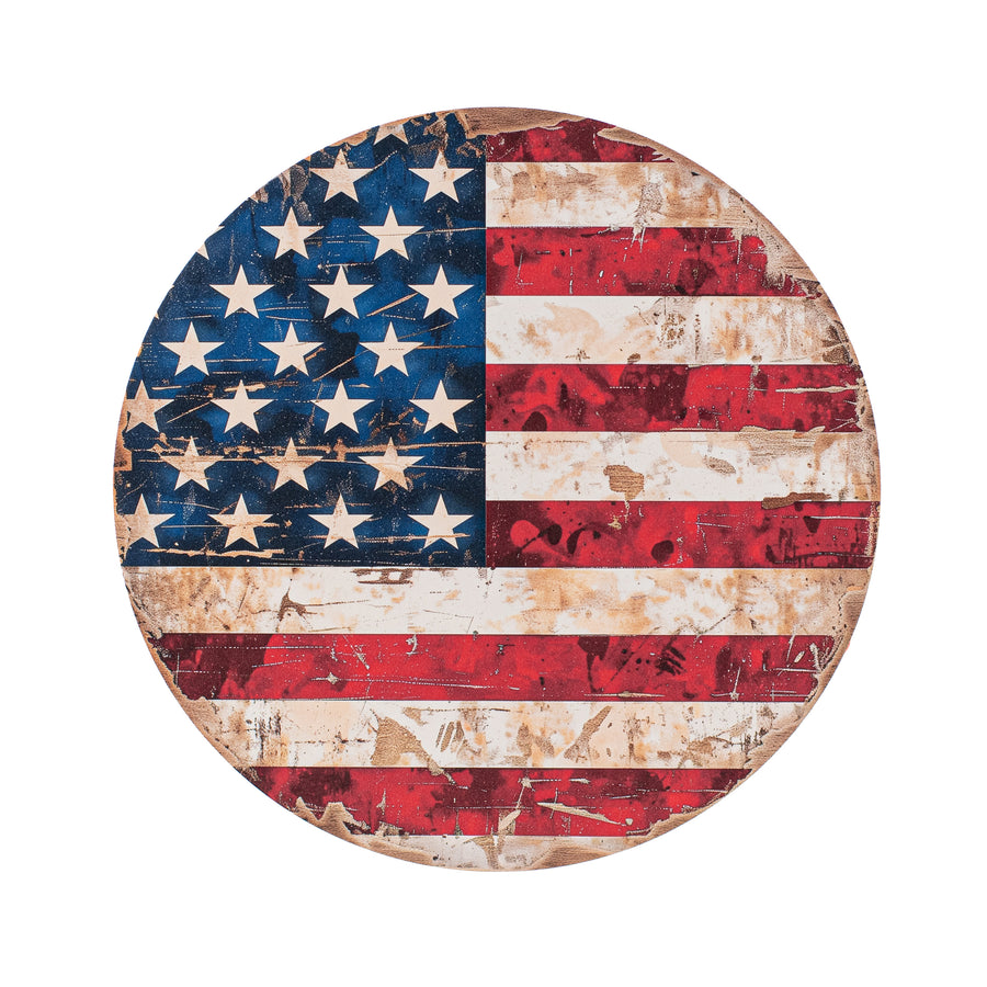 8.5" Round Waterproof Accent: Distressed American Flag Item Number: CD1116NH